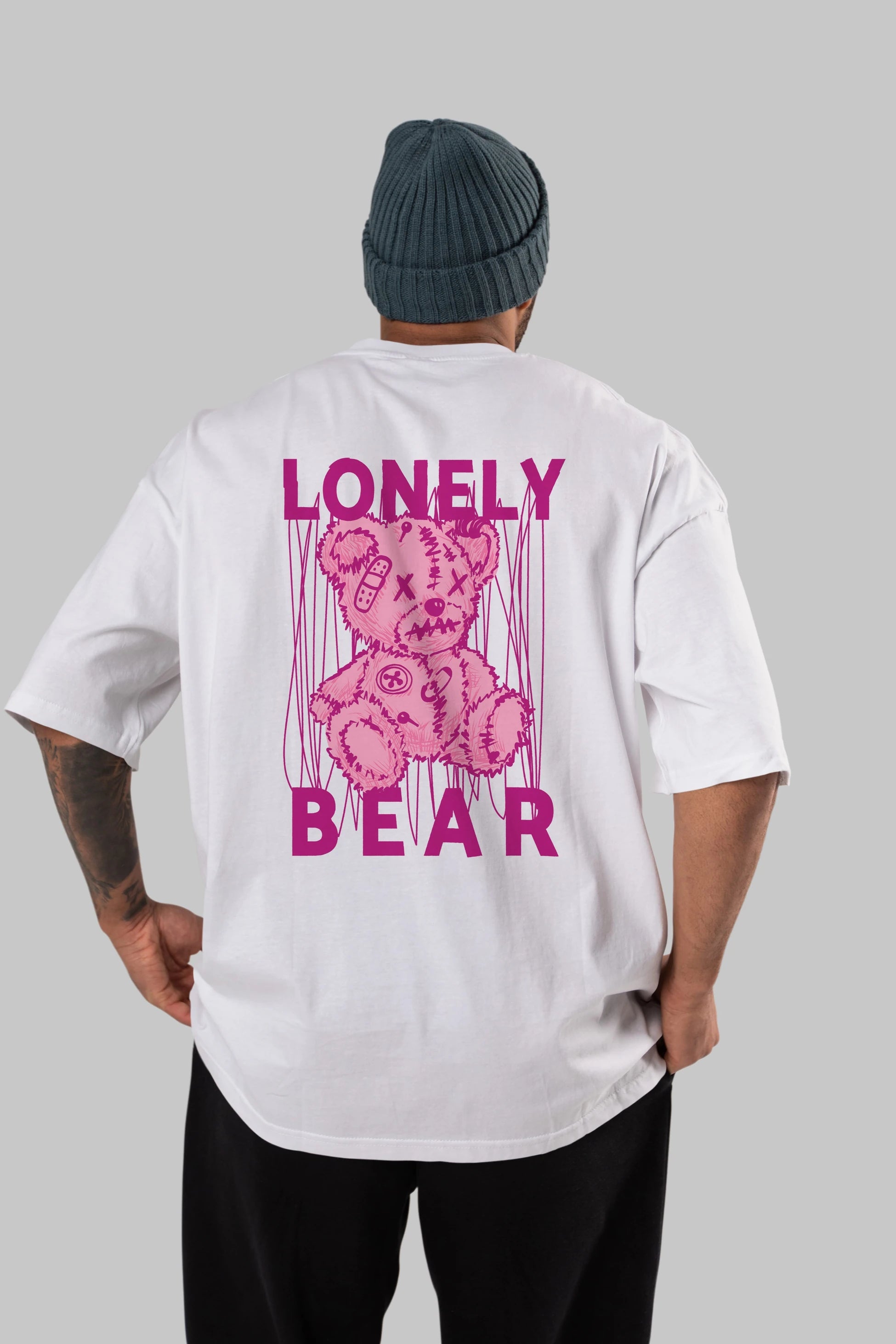 Lonely Bear Arka Baskılı Oversize t-shirt Erkek Kadın Unisex