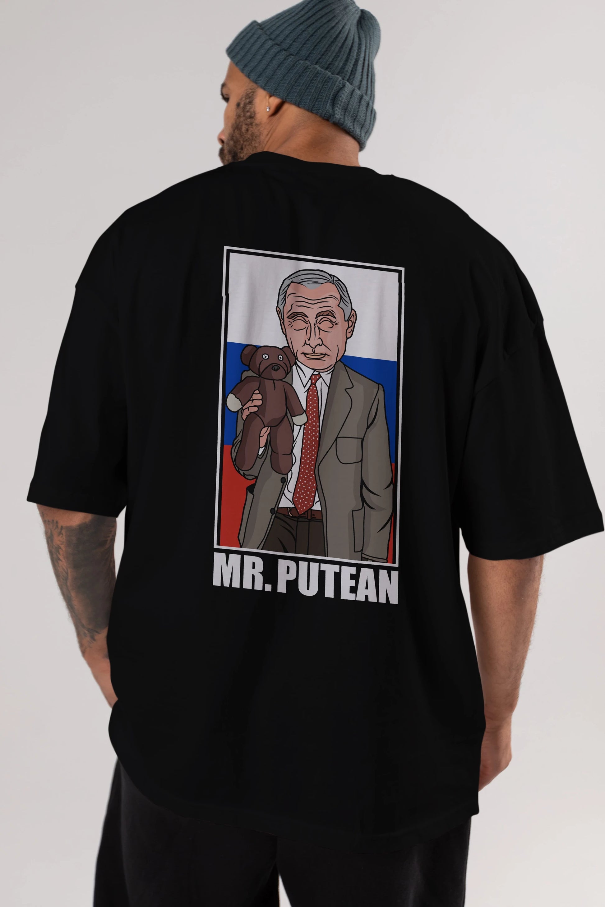 Mr Putean Arka Baskılı Oversize t-shirt Erkek Kadın Unisex %100 Pamuk tişort