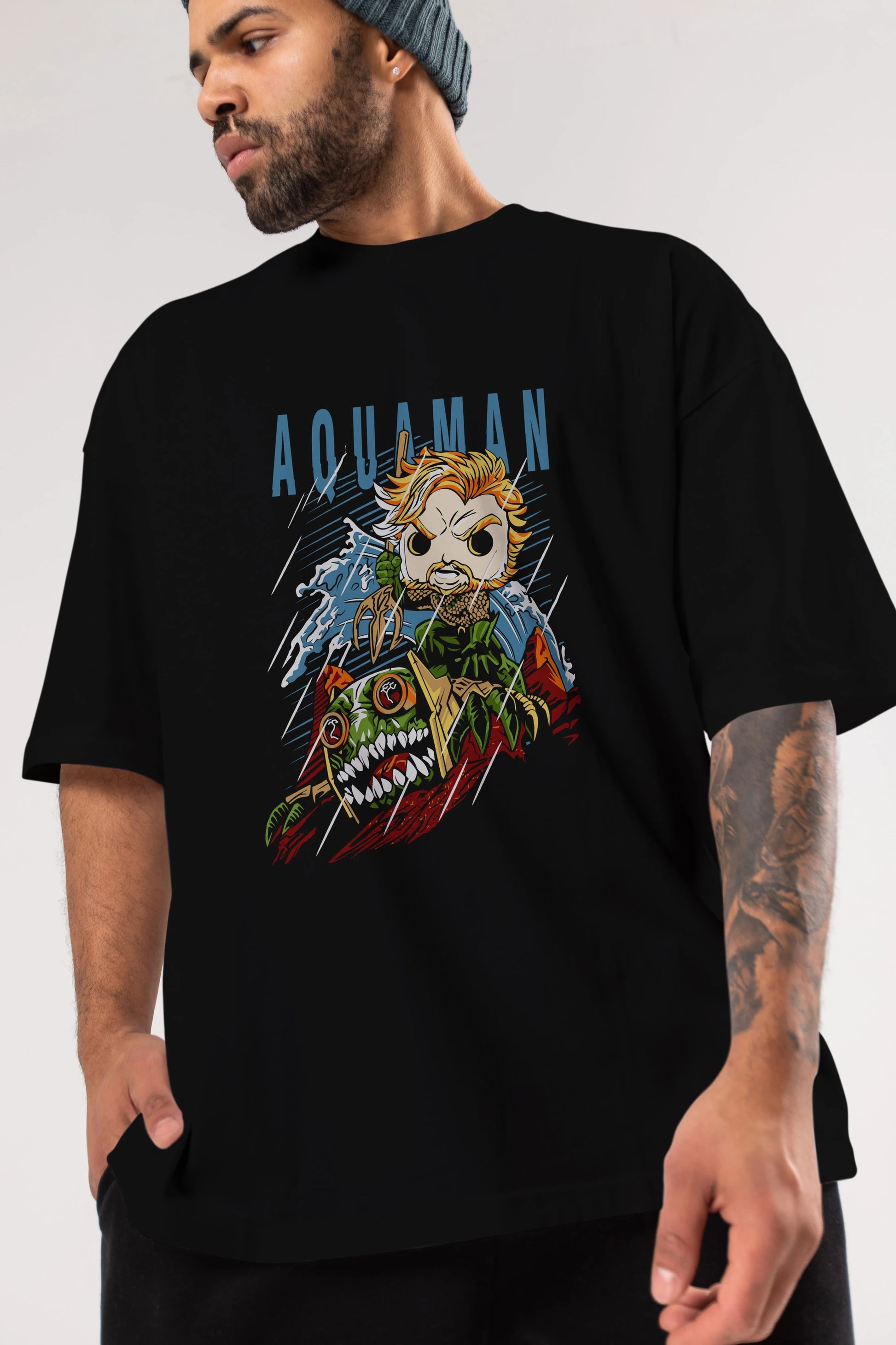 Aquaman Ön Baskılı Oversize t-shirt Erkek Kadın Unisex %100 Pamuk Bisiklet Yaka tişort