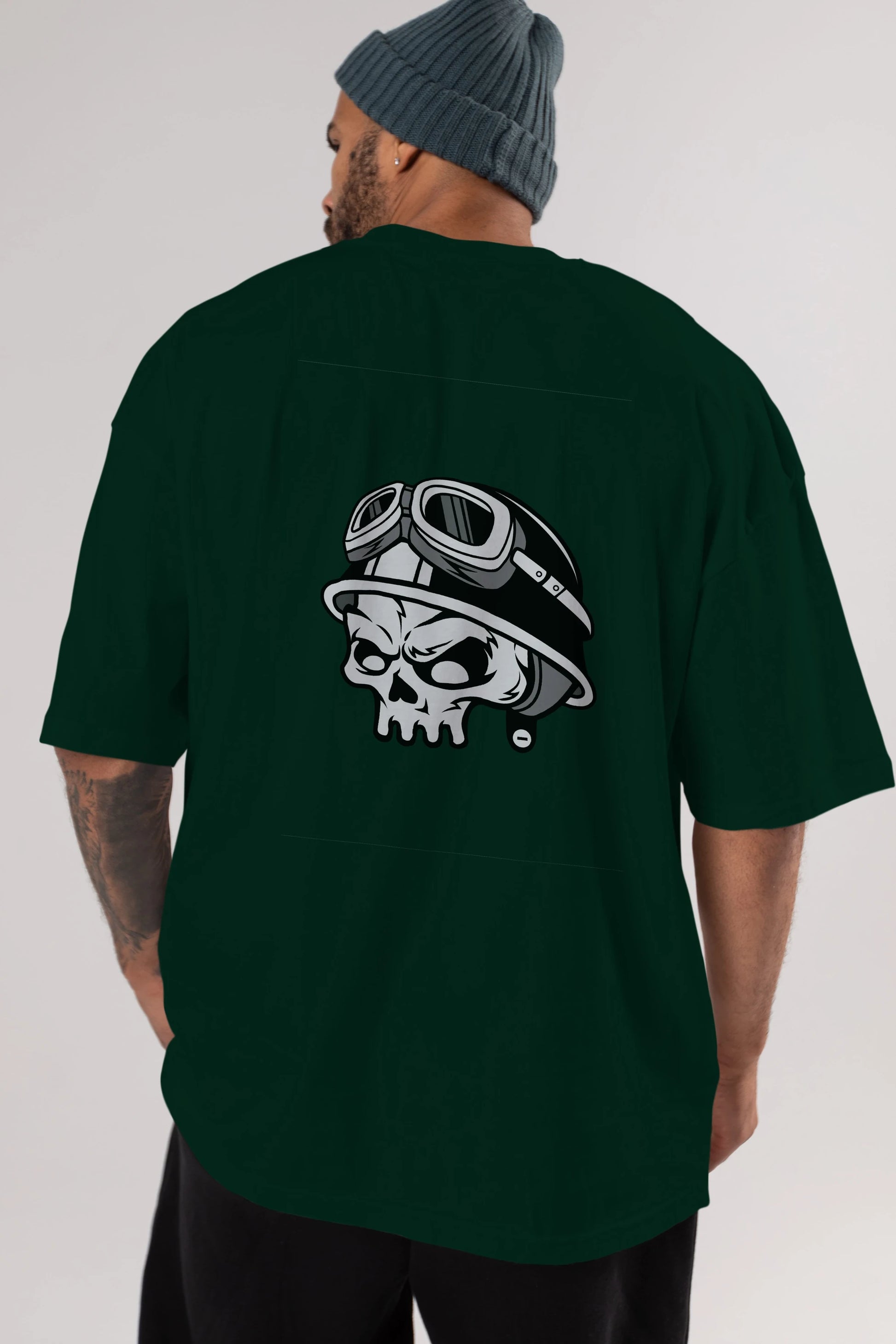 Biker Helmet Arka Baskılı Oversize t-shirt Erkek Kadın Unisex %100 Pamuk tişort