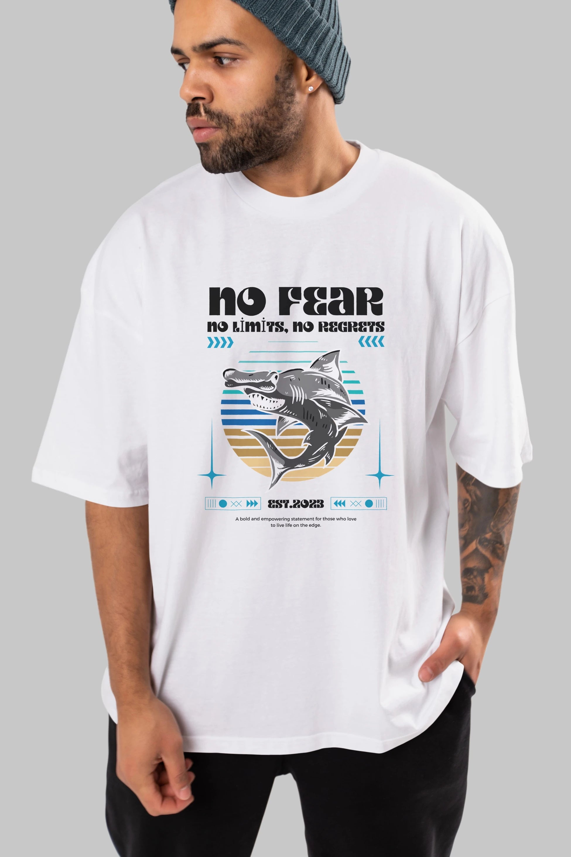 No Fear Yazılı Ön Baskılı Oversize t-shirt Erkek Kadın Unisex