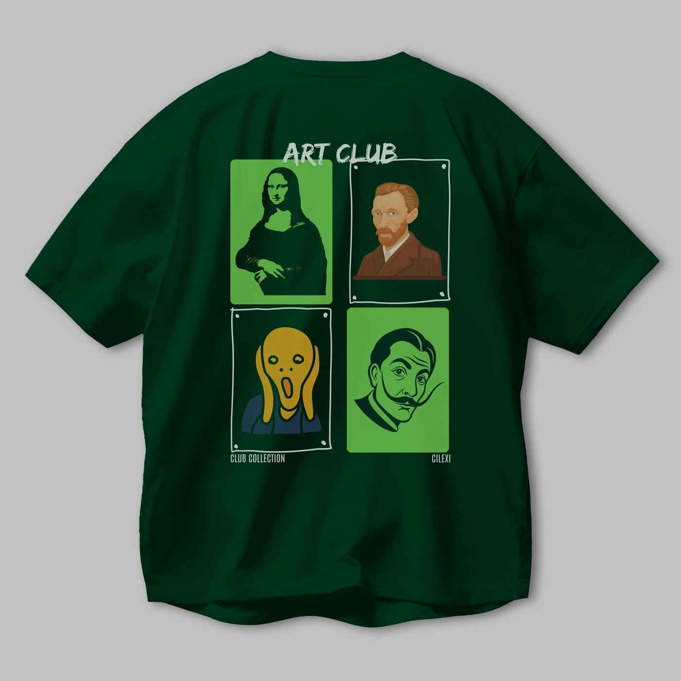 Art Club Arka Baskılı Oversize t-shirt Erkek Kadın %100 Pamuk Bisiklet Yaka tişort