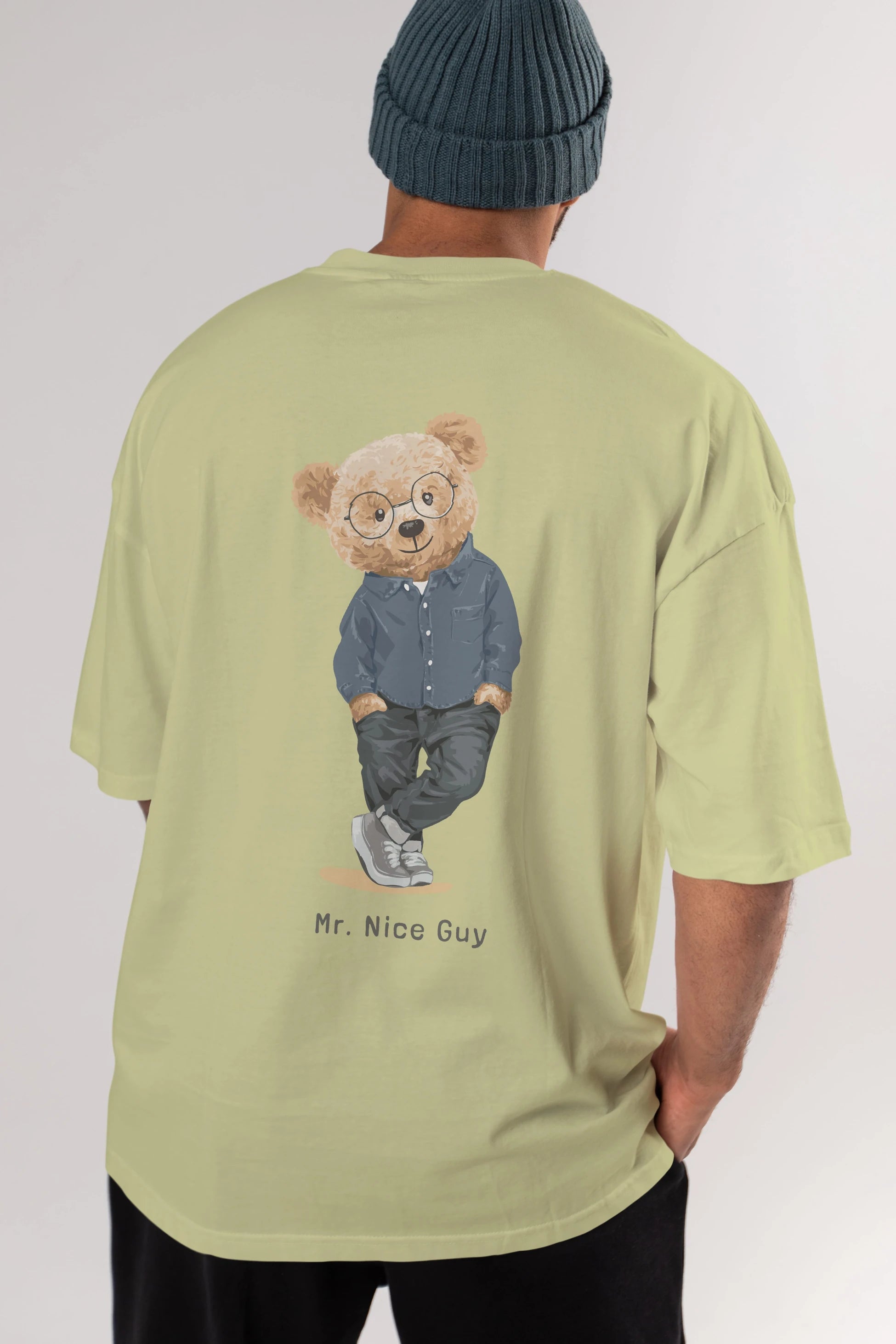 Teddy Bear Mr. Nice Guy Arka Baskılı Oversize t-shirt Erkek Kadın Unisex %100 Pamuk