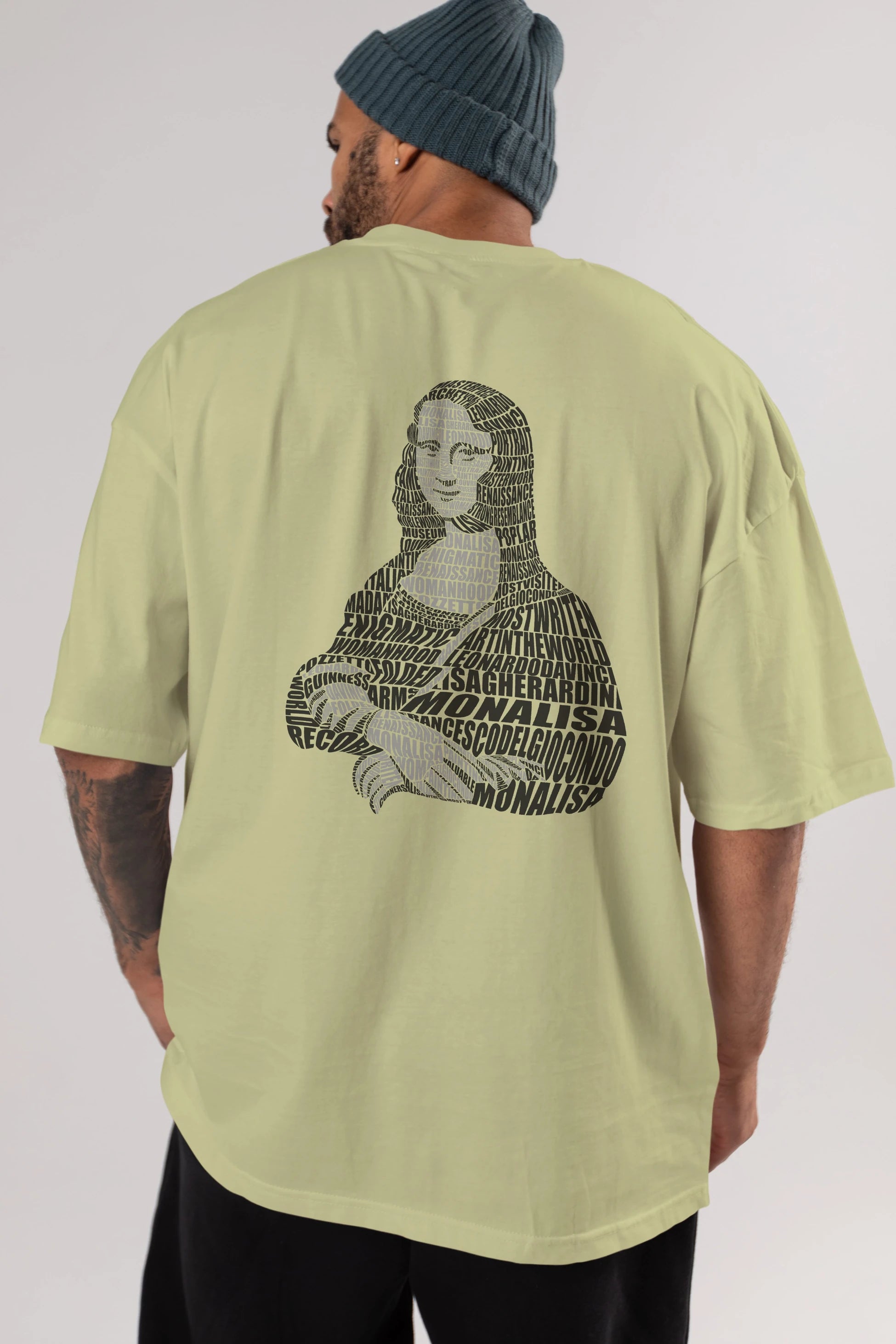 Mona Lisa Calligram Arka Baskılı Oversize t-shirt %100 pamuk Erkek Kadın Unisex