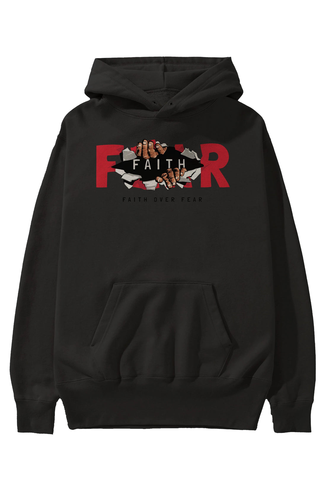 Faith Over Fear Ön Baskılı Hoodie Oversize Kapüşonlu Sweatshirt Erkek Kadın Unisex