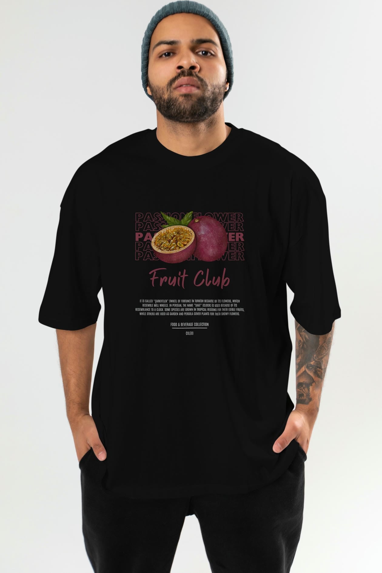 Passionflower Ön Baskılı Oversize t-shirt Erkek Kadın Pamuk Bisiklet Yaka tişort