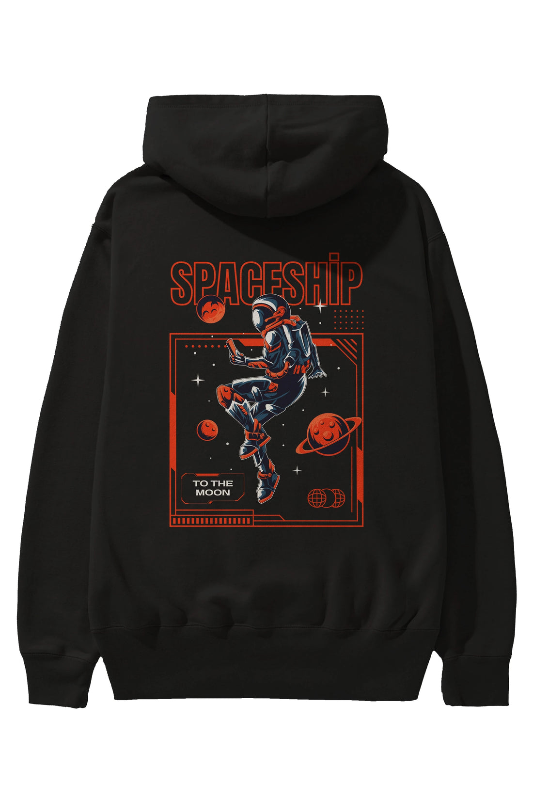Spaceship Arka Baskılı Oversize Hoodie Kapüşonlu Sweatshirt Erkek Kadın Unisex