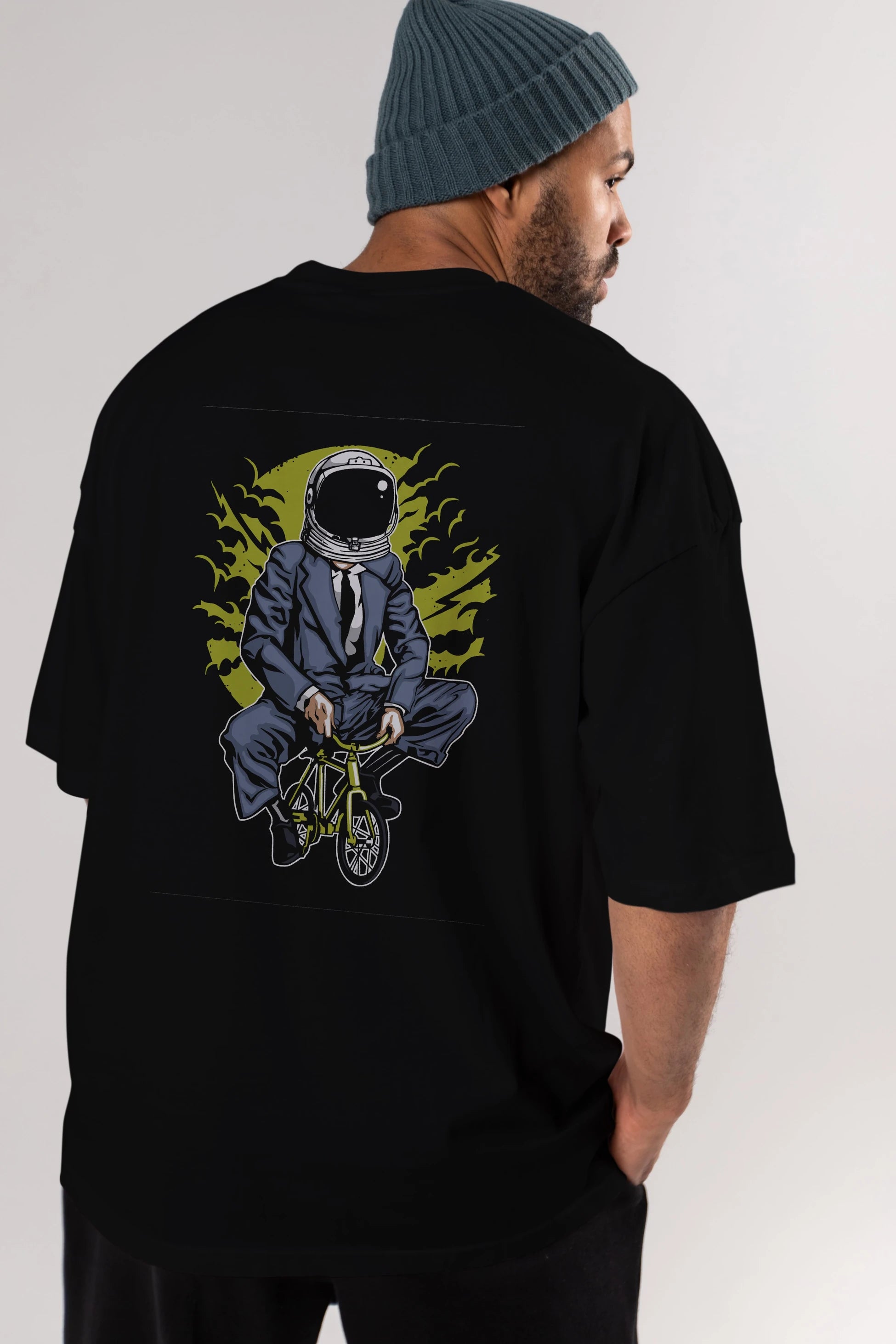 Bike To The Moon Arka Baskılı Oversize t-shirt Erkek Kadın Unisex %100 Pamuk