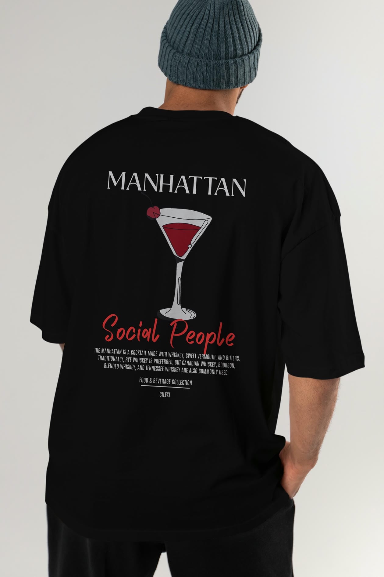 Manhattan Kokteyl Serisi Baskılı Oversize t-shirt Erkek Kadın Unisex %100 Pamuk Bisiklet Yaka tişort