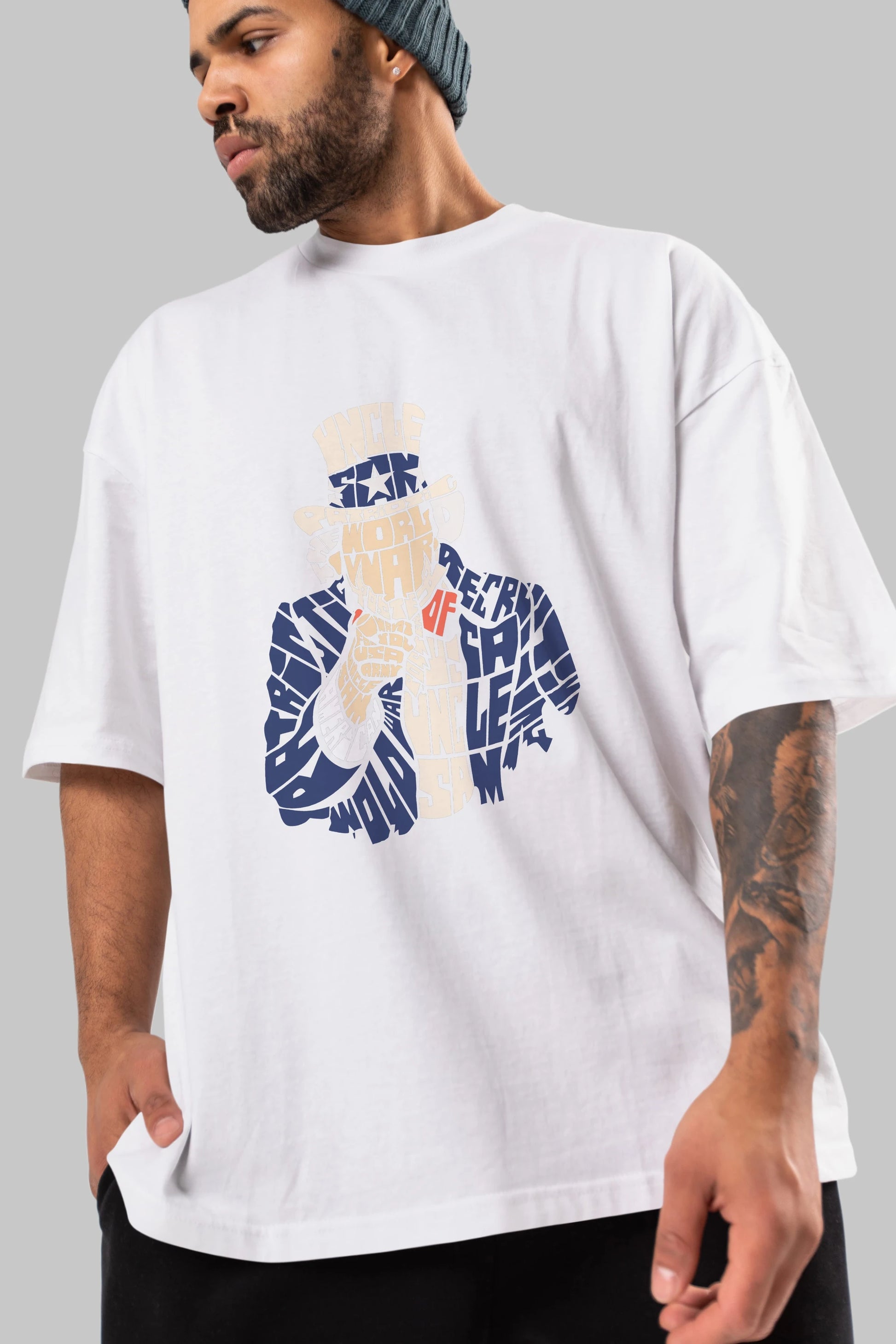 Uncle Sam Ön Baskılı Oversize t-shirt %100 pamuk Erkek Kadın Unisex