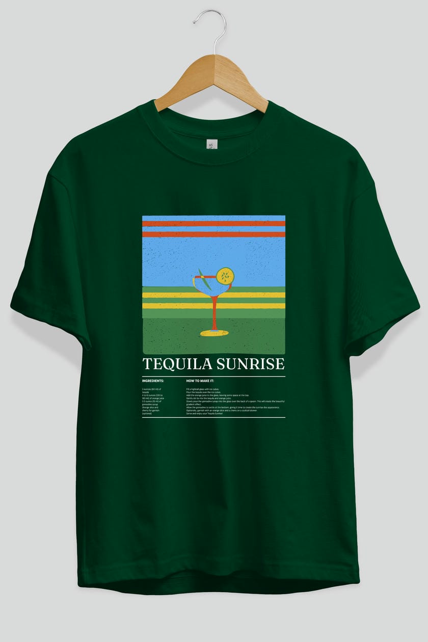 Tequila Sunrise Kokteyl Ön Baskılı Oversize t-shirt Erkek Kadın %100 Pamuk Bisiklet Yaka tişort