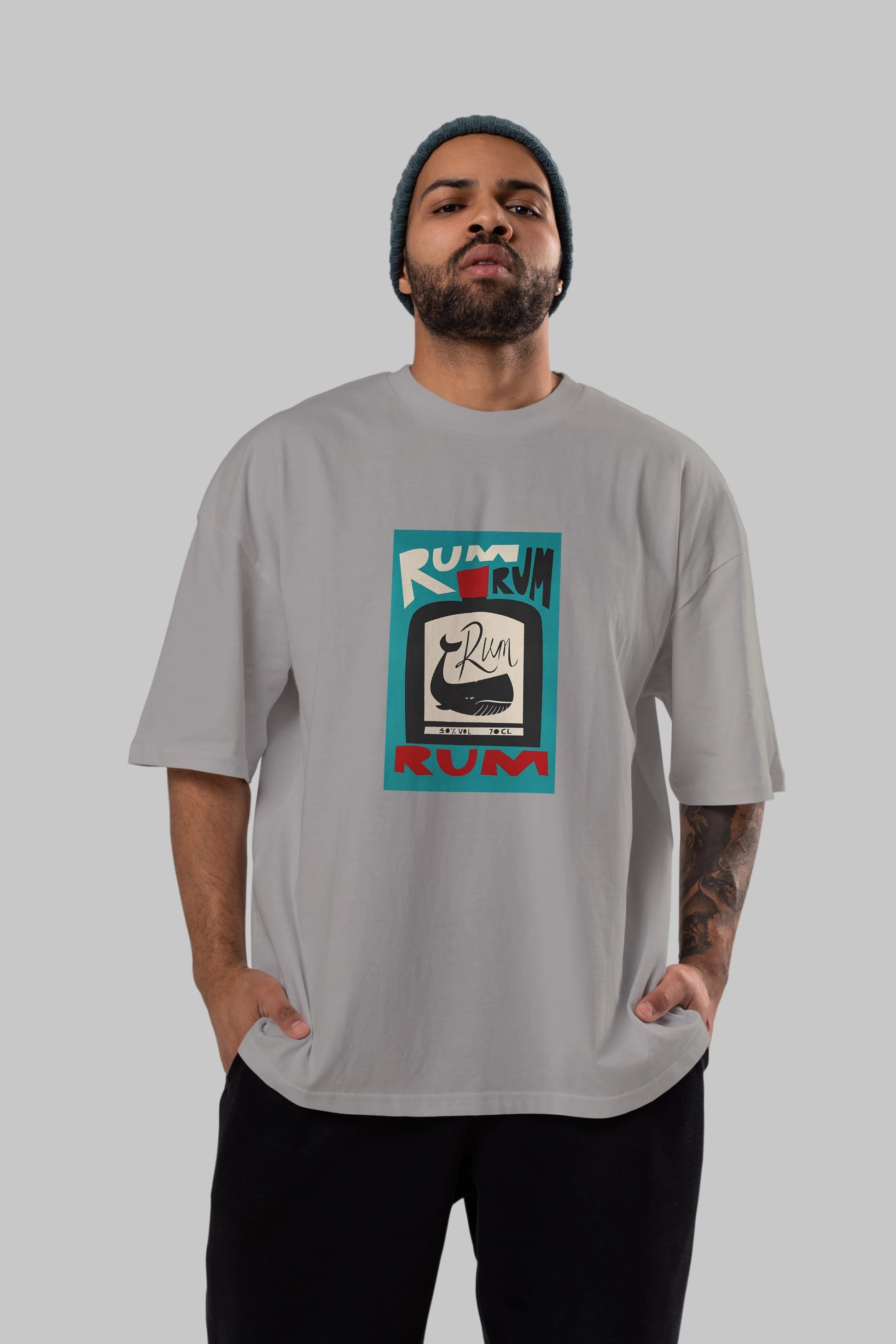 Rum Ön Baskılı Oversize t-shirt Erkek Kadın Unisex %100 Pamuk Bisiklet Yaka tişort