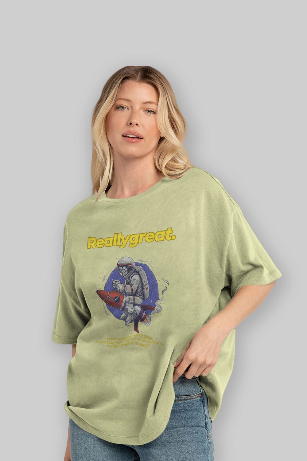 Reallygreat Astronaut Ön Baskılı Oversize t-shirt Erkek Kadın Unisex