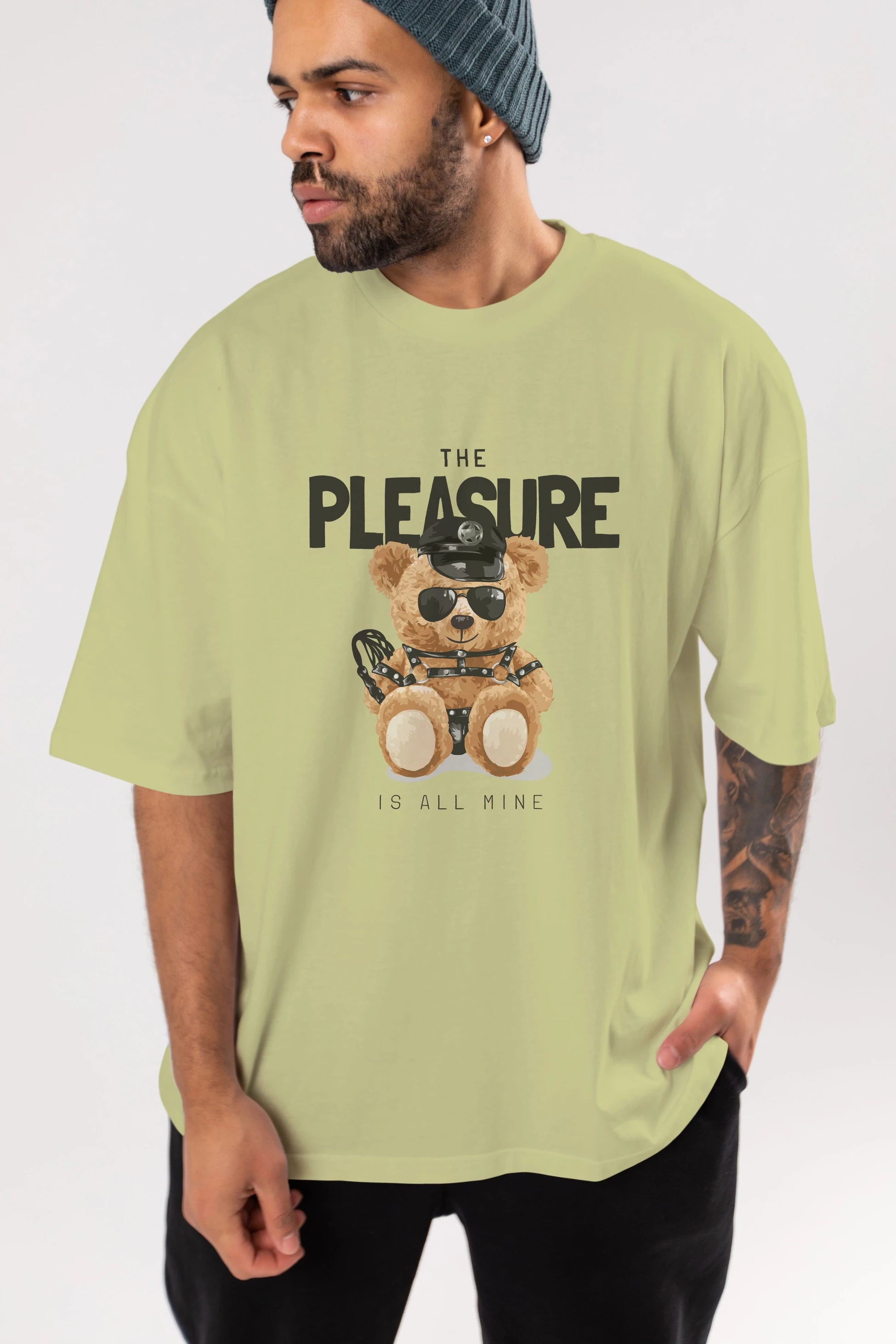 Teddy Bear The Pleasure Ön Baskılı Oversize t-shirt Erkek Kadın Unisex %100 Pamuk