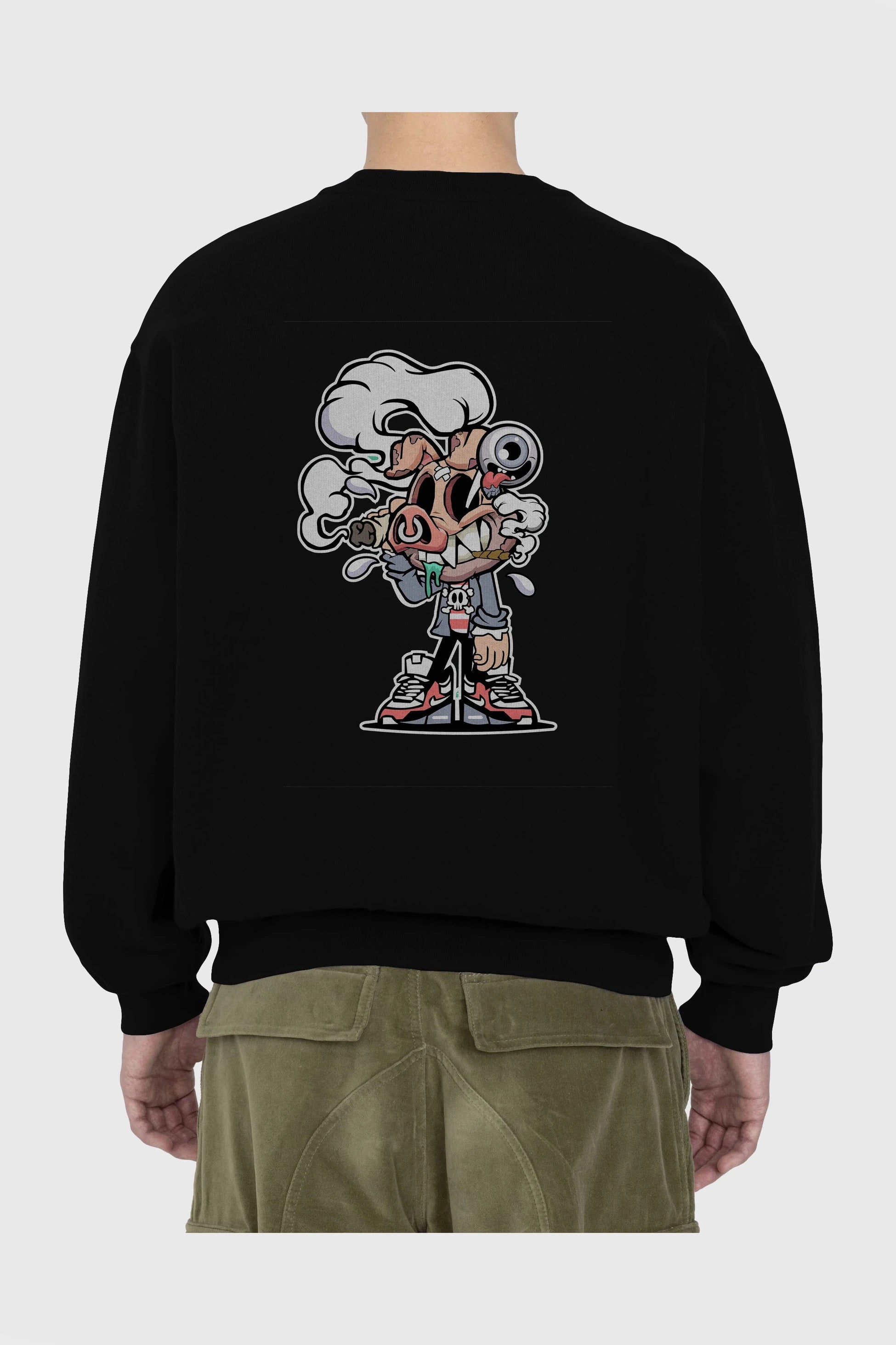 Pig Smoker Arka Baskılı Oversize Sweatshirt Erkek Kadın Unisex