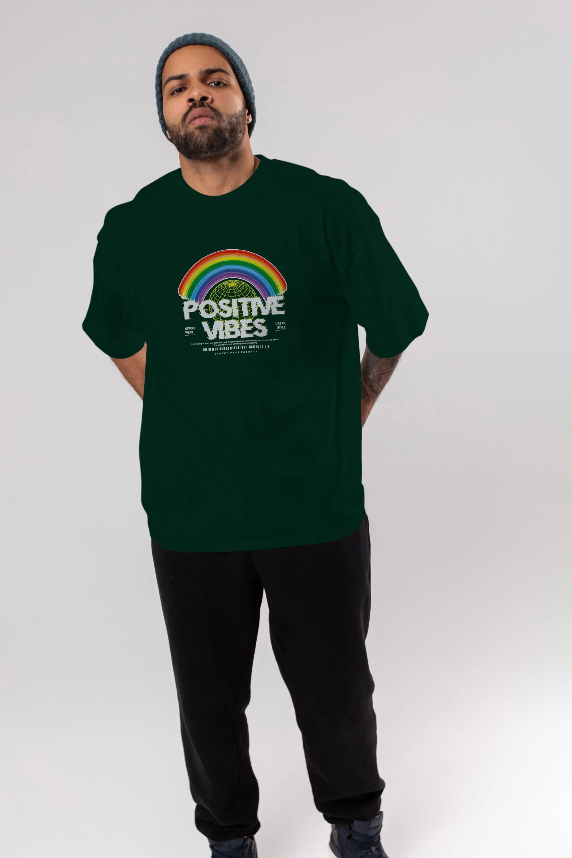 Positive Vibes Ön Baskılı Oversize t-shirt Erkek Kadın Unisex