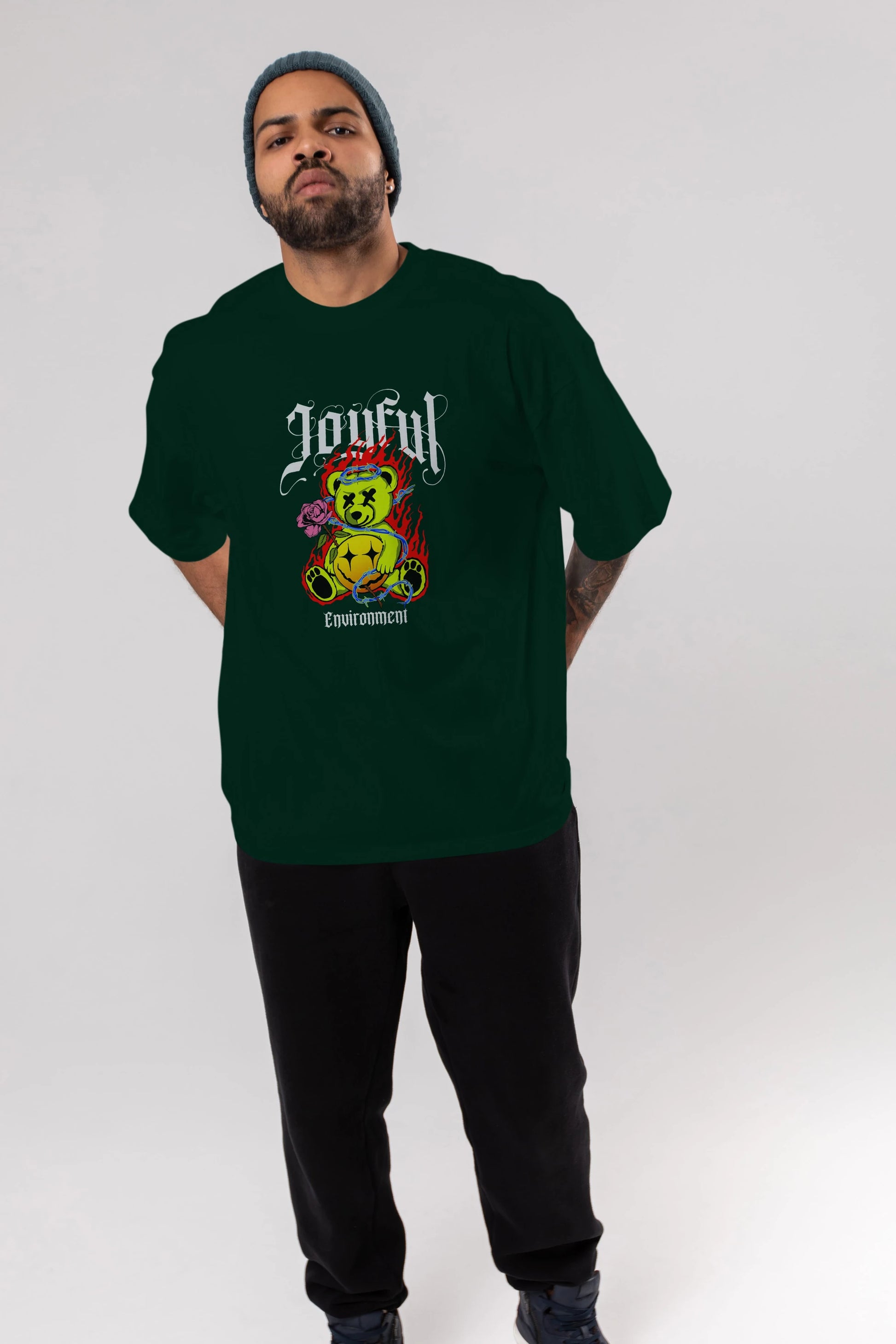 Joyful Bear Ön Baskılı Oversize t-shirt Erkek Kadın Unisex