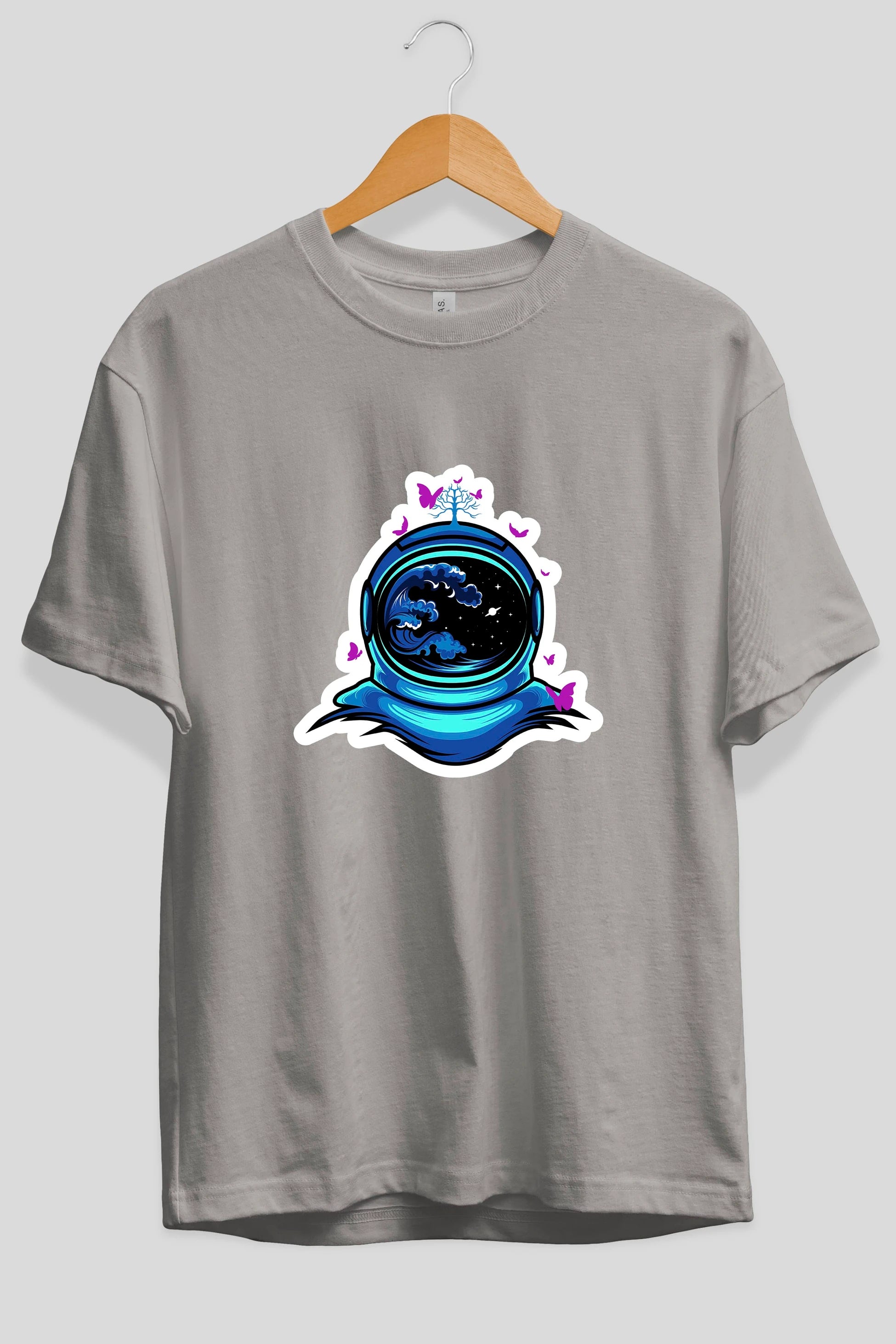 Astronaut and Butterfly Sticker Ön Baskılı Oversize t-shirt Erkek Kadın Unisex