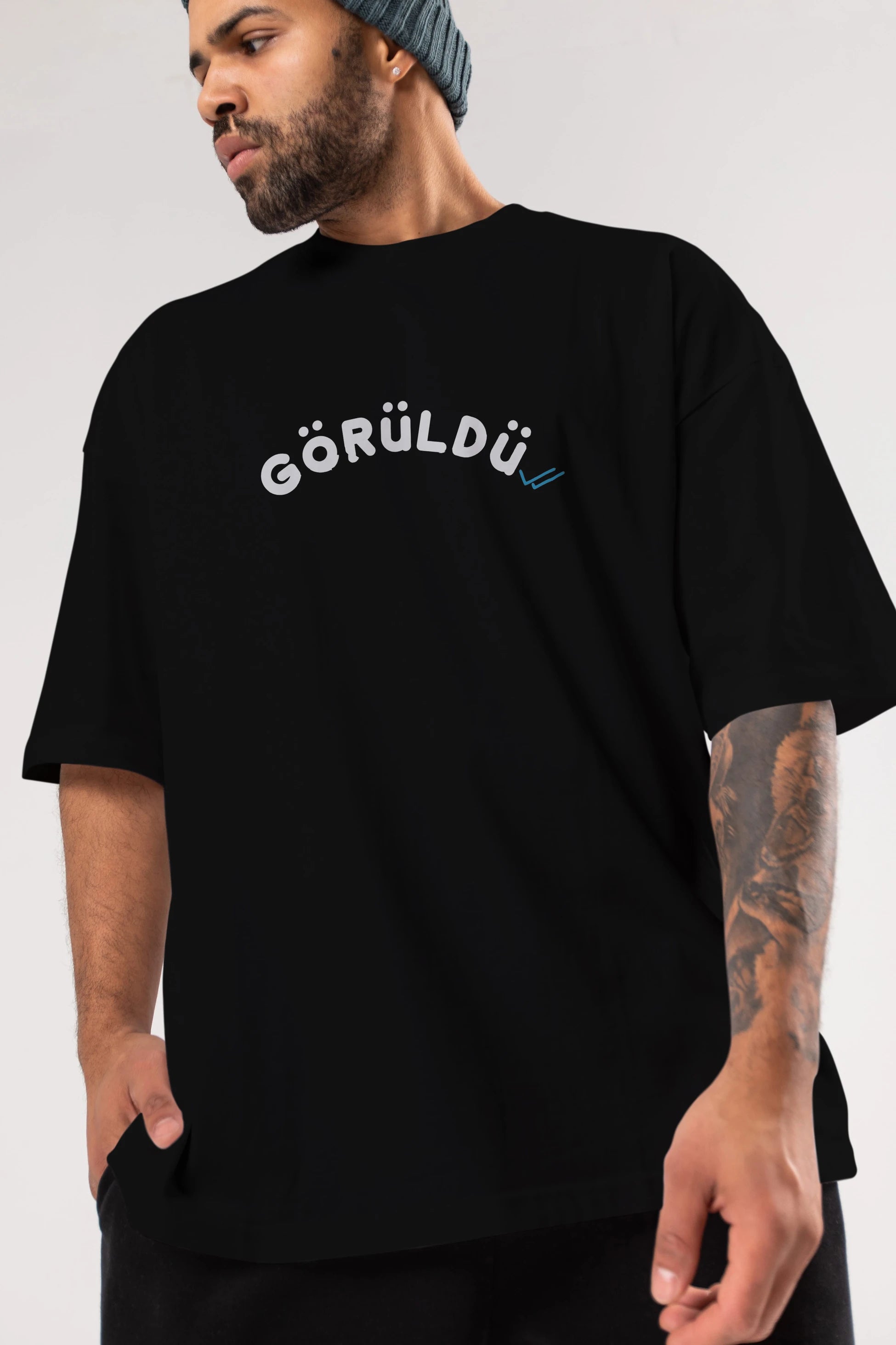 Görüldü Ön Baskılı Oversize t-shirt %100 pamuk Erkek Kadın Unisex