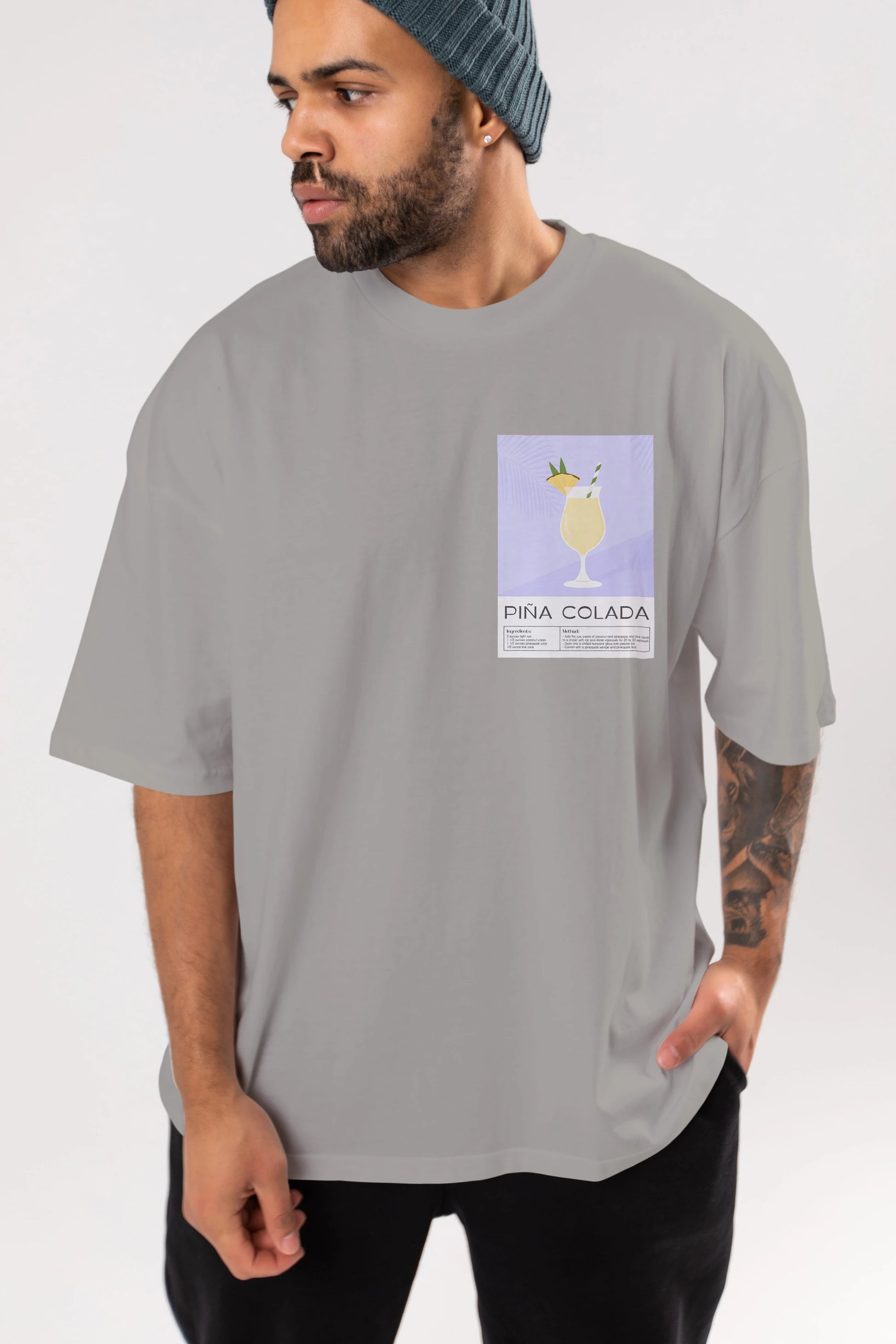 PIna Colada 6 Ön Sol Baskılı Oversize t-shirt Erkek Kadın Unisex %100 Pamuk Bisiklet Yaka tişort