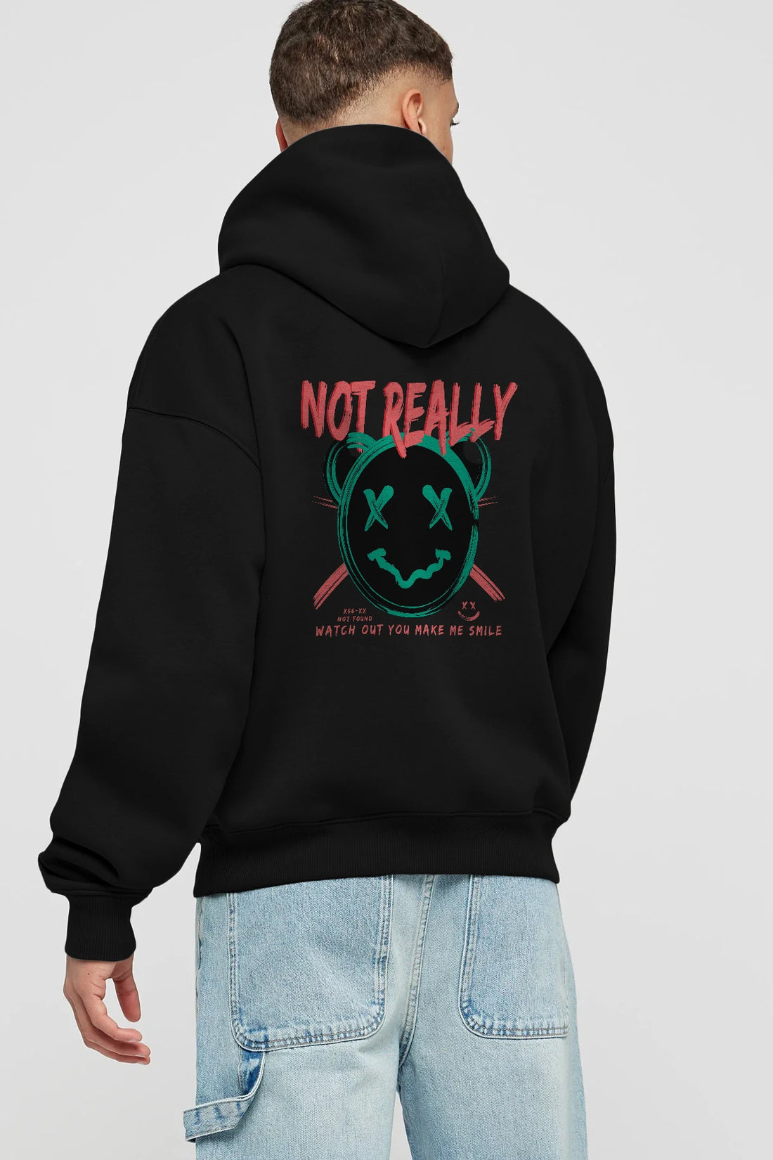Not Really Bear Arka Baskılı Hoodie Oversize Kapüşonlu Sweatshirt Erkek Kadın Unisex