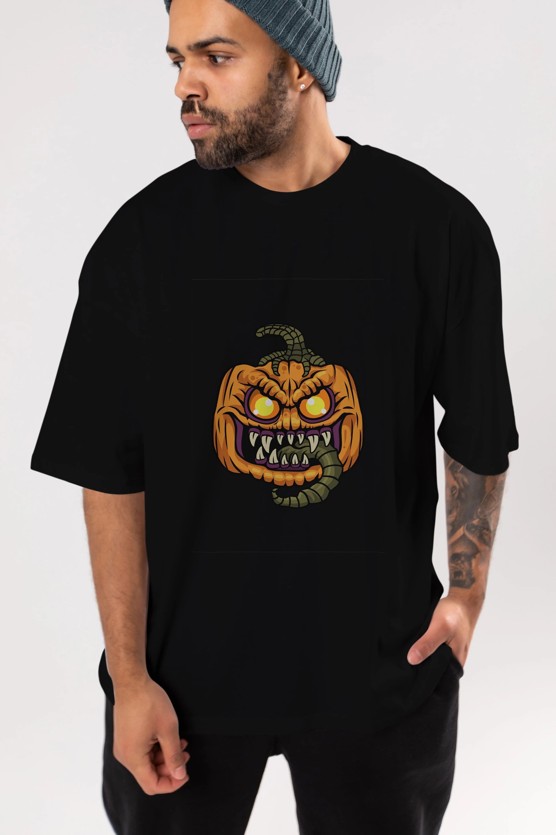 Halloween Ön Baskılı Oversize t-shirt Erkek Kadın Unisex %100 Pamuk tişort