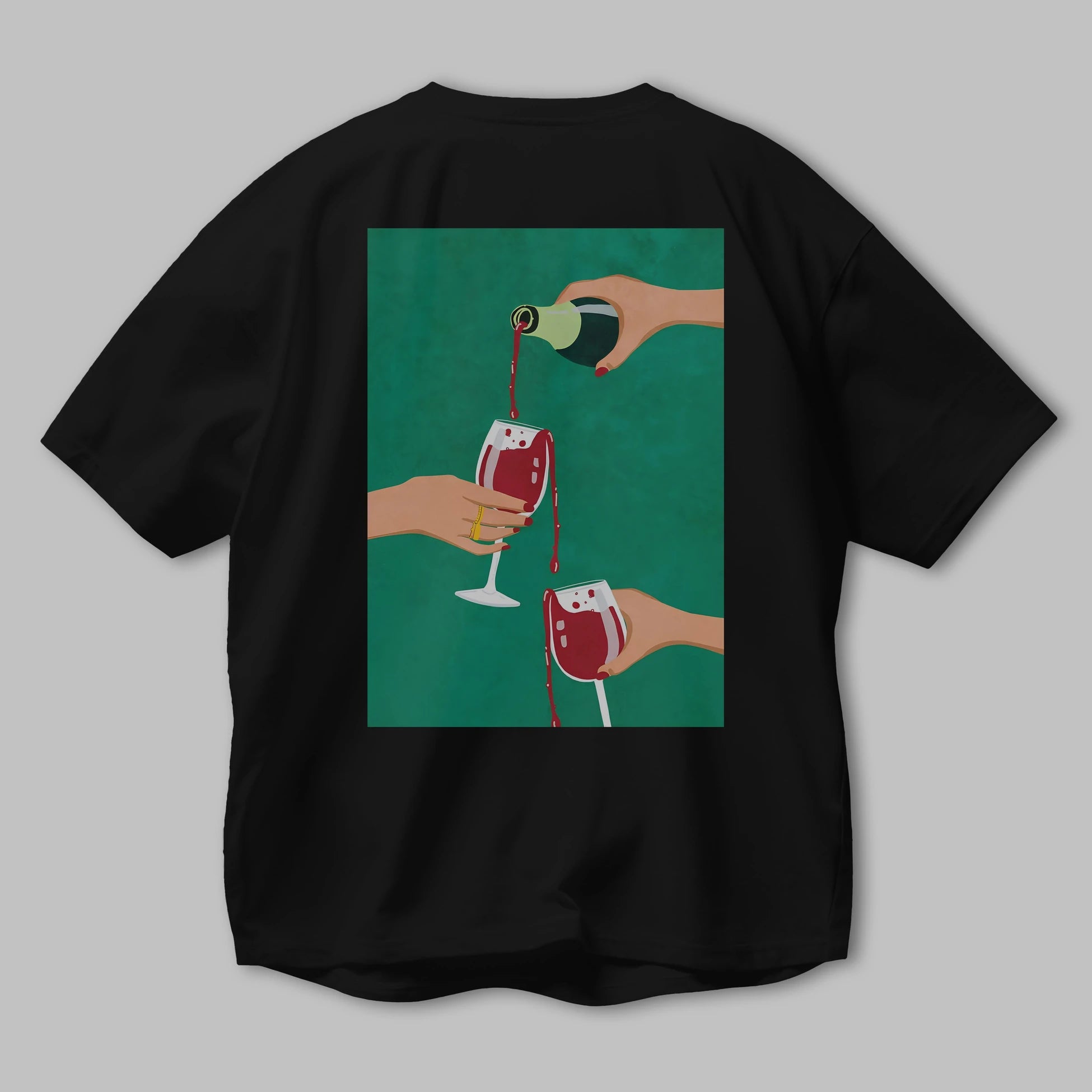 Wine 2 Arka Baskılı Oversize t-shirt Erkek Kadın Unisex %100 Pamuk Bisiklet Yaka tişort