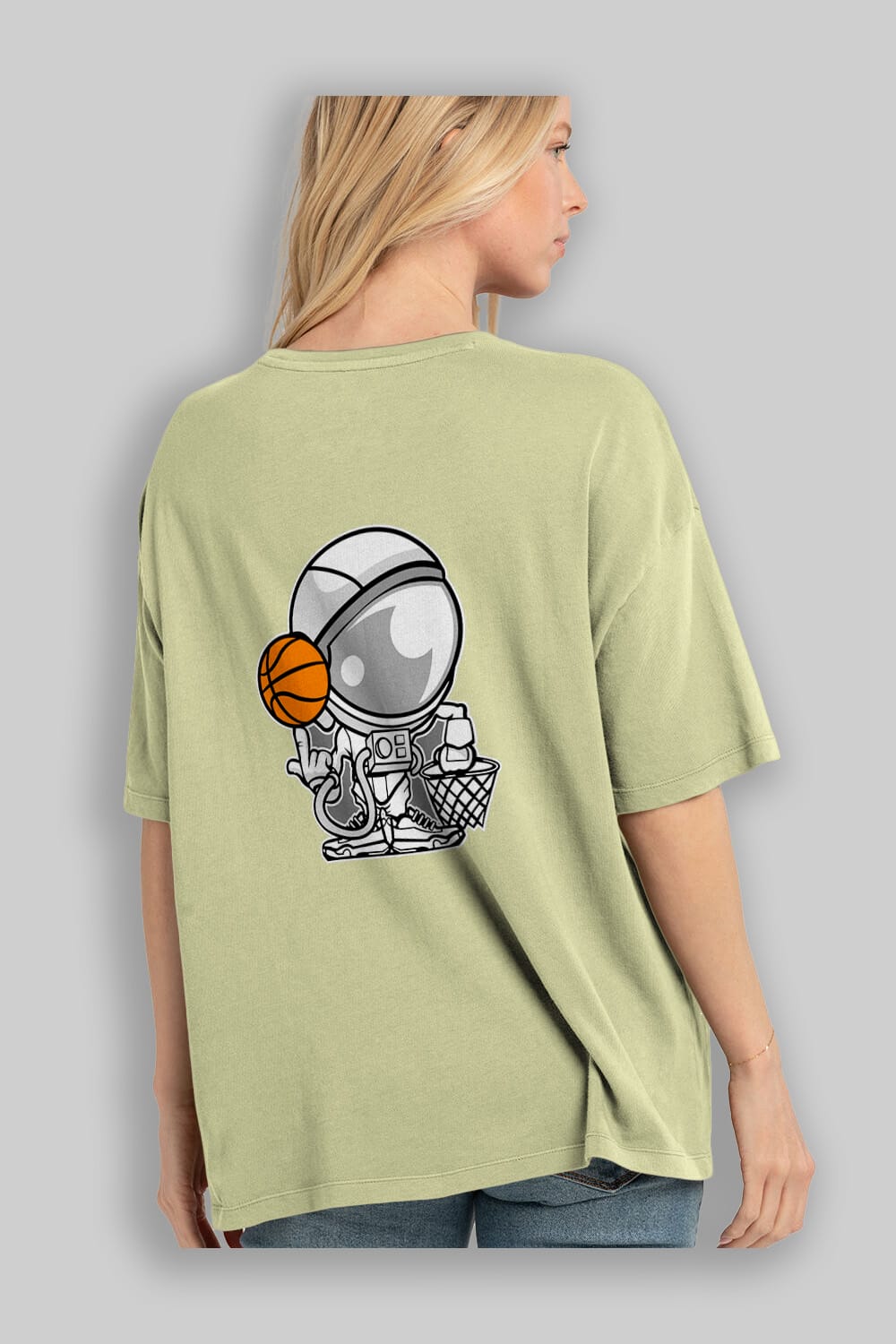 Astronaut Basketball Arka Baskılı Oversize t-shirt Erkek Kadın Unisex %100 Pamuk tişort