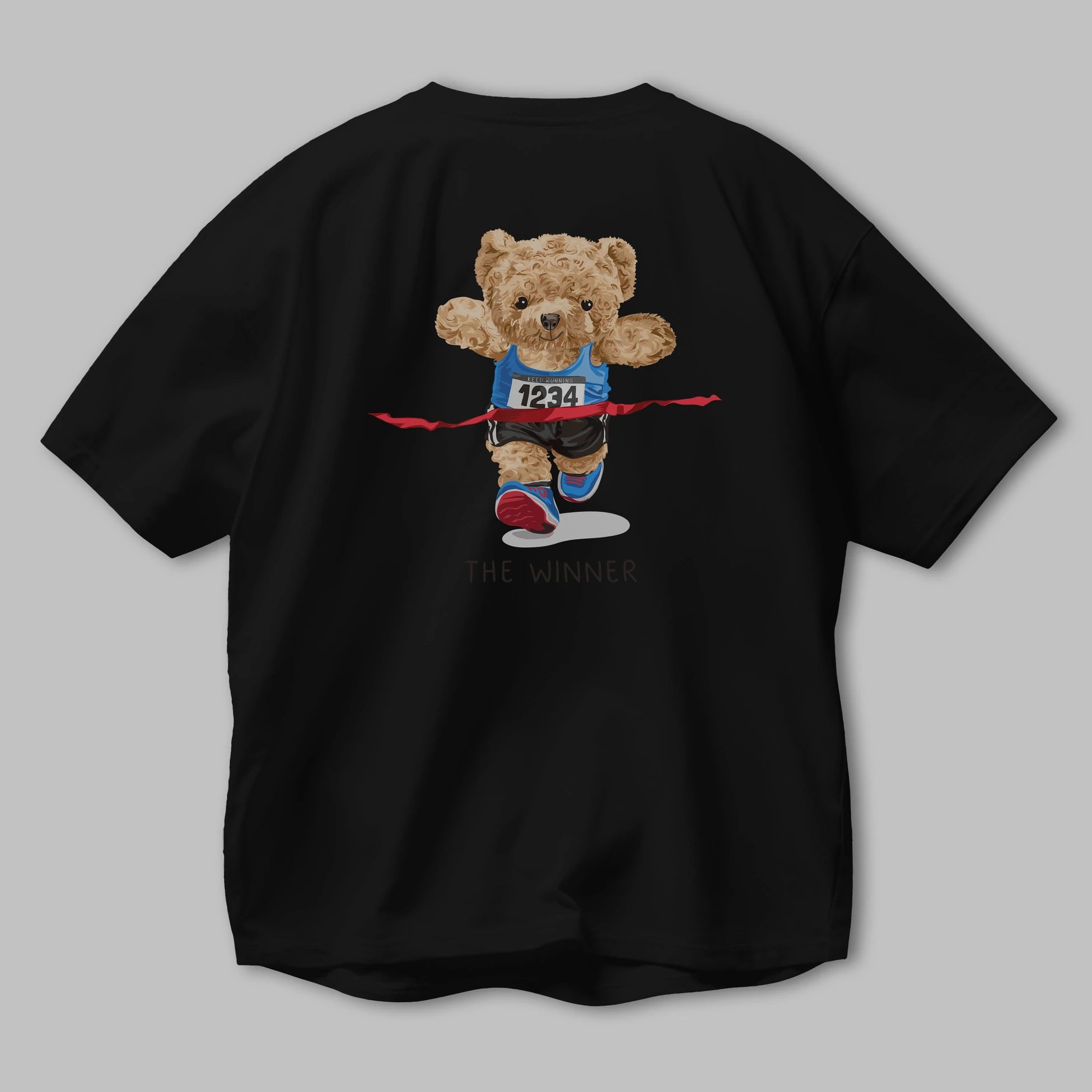 Teddy Bear The Winner Arka Baskılı Oversize t-shirt Erkek Kadın Unisex %100 Pamuk