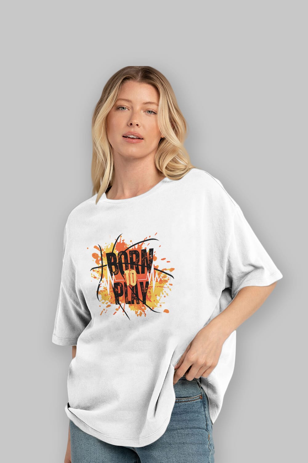 Born to Play Yazılı Ön Baskılı Oversize t-shirt Erkek Kadın Unisex