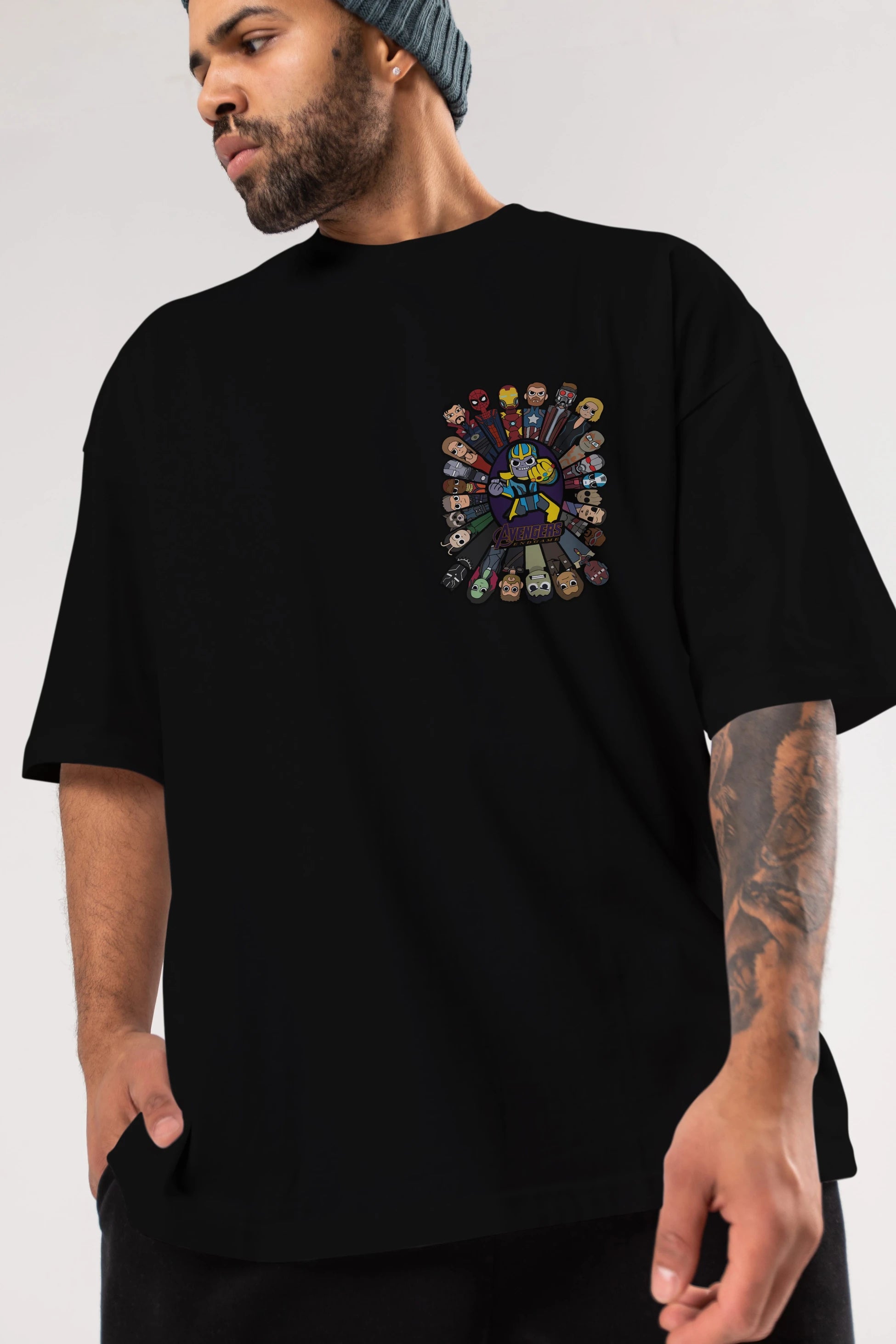 The Avengers (2) Ön Sol Baskılı Oversize t-shirt Erkek Kadın Unisex %100 Pamuk Bisiklet Yaka tişort