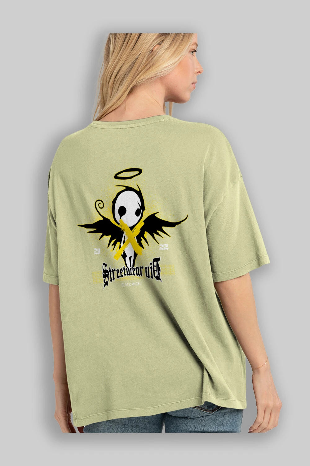 Black Angel Arka Baskılı Oversize t-shirt Erkek Kadın Unisex