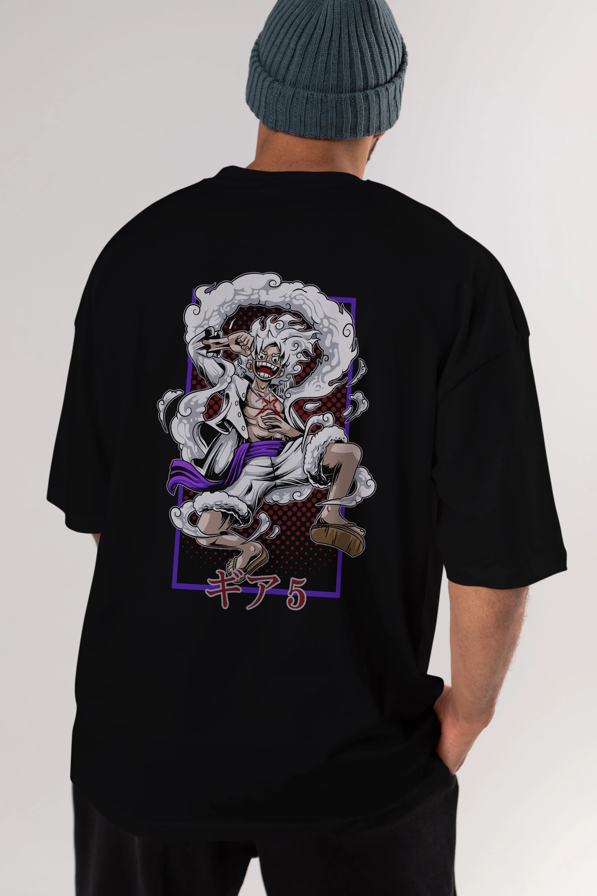 LUFFY GEAR 5 RECUADRO Anime Arka Baskılı Oversize t-shirt Erkek Kadın Unisex