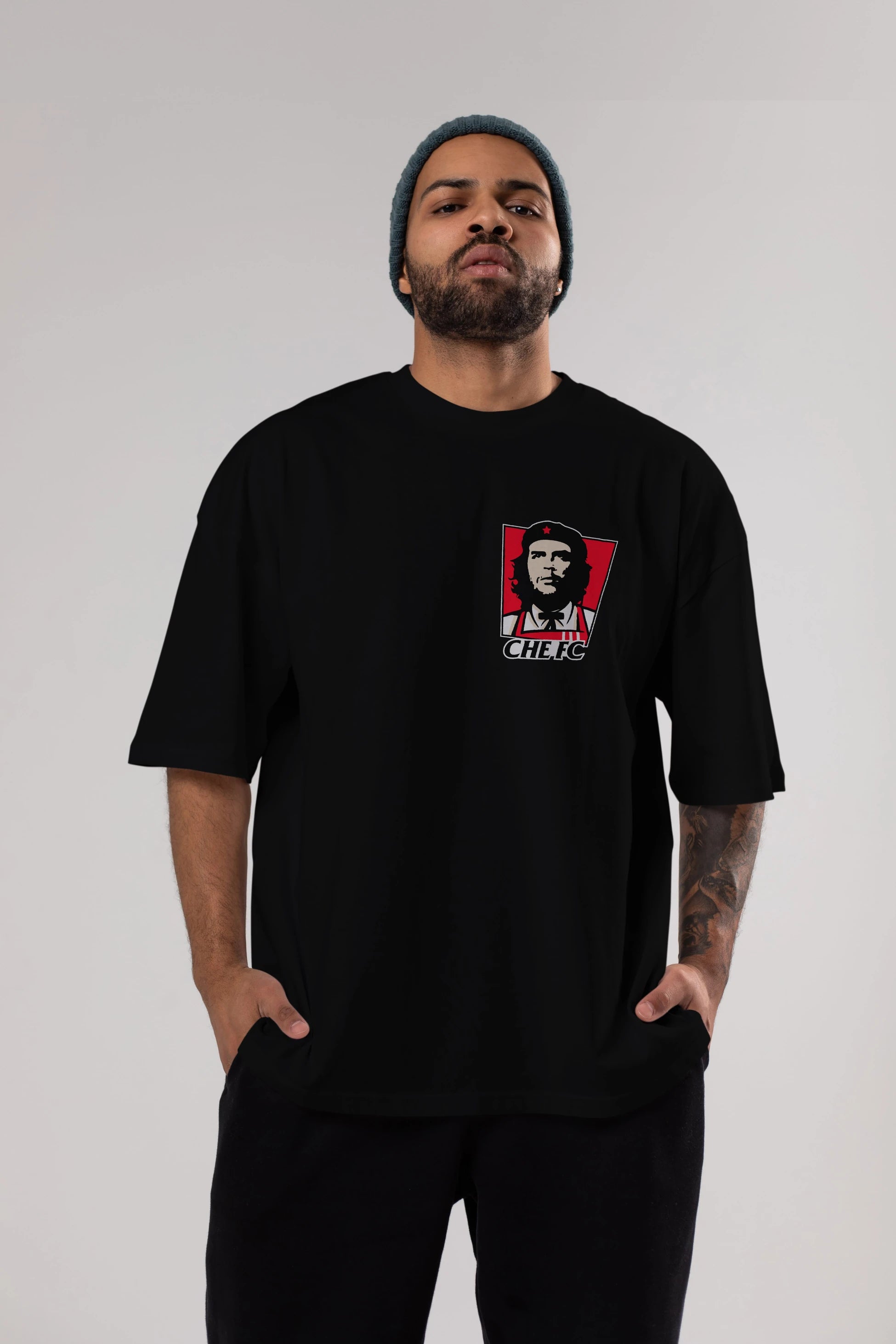 Che FC Ön Sol Baskılı Oversize t-shirt Erkek Kadın Unisex %100 Pamuk Bisiklet Yaka tişort
