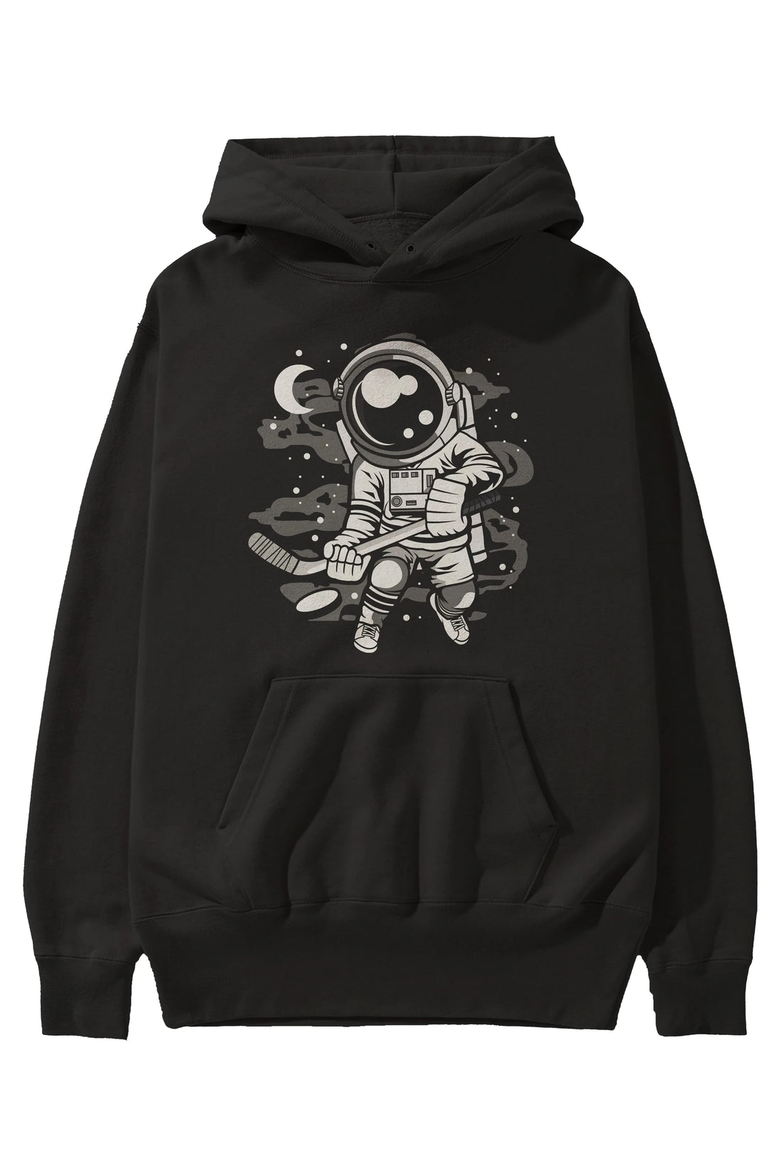 Hockey Player Astronaut Ön Baskılı Hoodie Oversize Kapüşonlu Sweatshirt Erkek Kadın Unisex