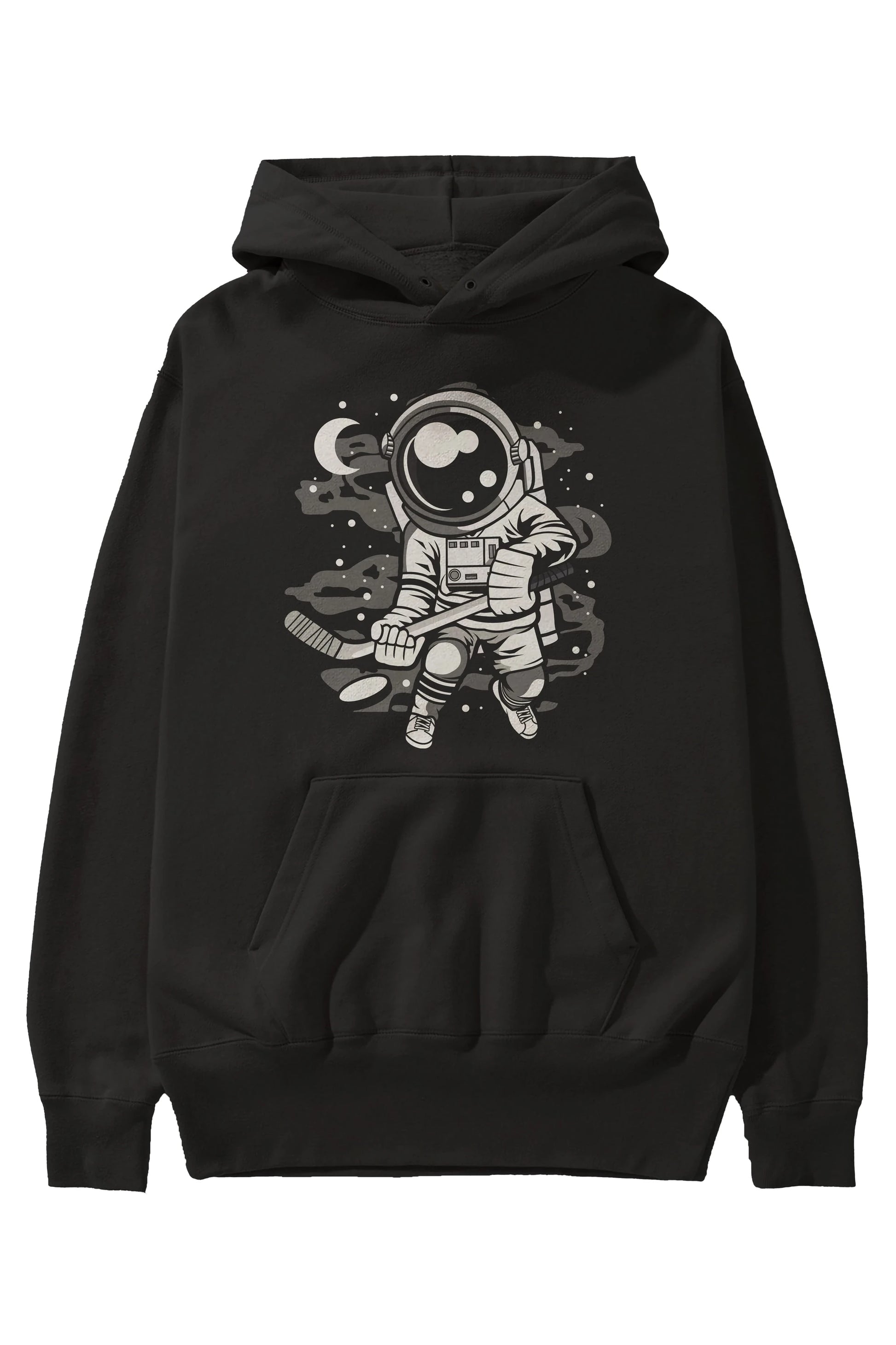 Hockey Player Astronaut Ön Baskılı Hoodie Oversize Kapüşonlu Sweatshirt Erkek Kadın Unisex