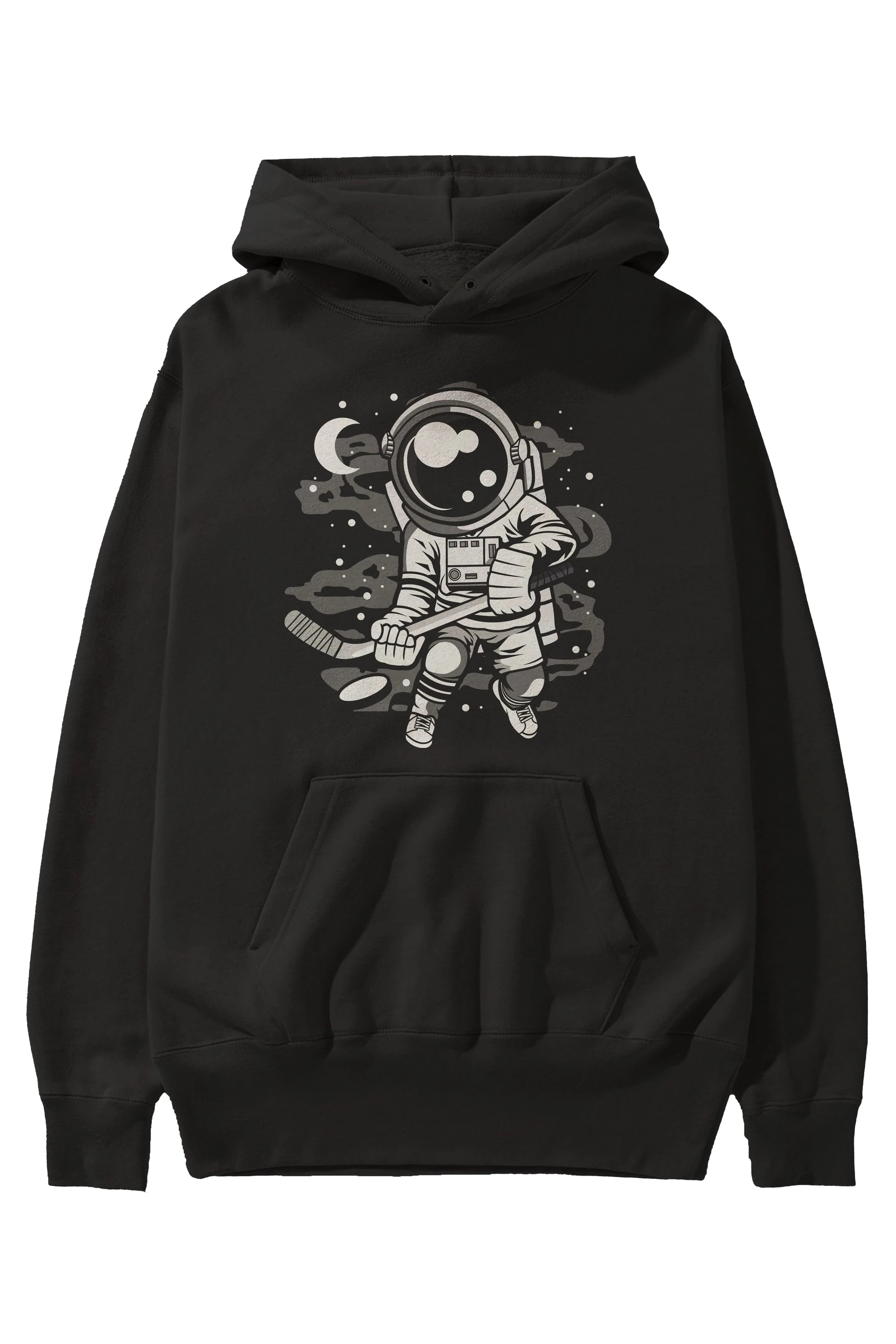 Hockey Player Astronaut Ön Baskılı Hoodie Oversize Kapüşonlu Sweatshirt Erkek Kadın Unisex