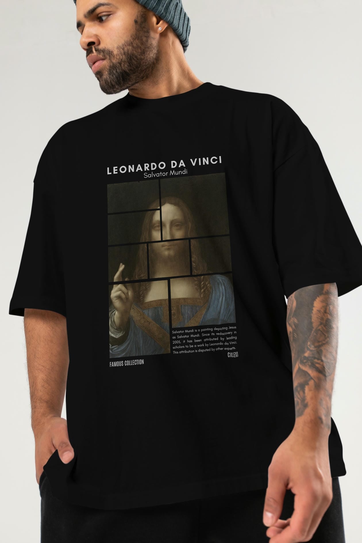 Salvador Mundi ön Baskılı Oversize t-shirt Erkek Kadın Bisiklet Yaka Pamuk tişort
