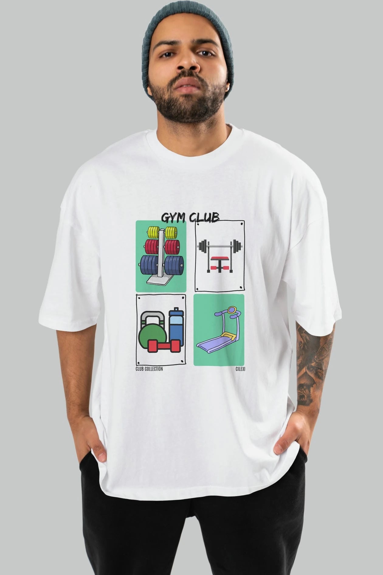 Gym Club ön Baskılı Oversize t-shirt Erkek Kadın %100 Pamuk Bisiklet Yaka tişort