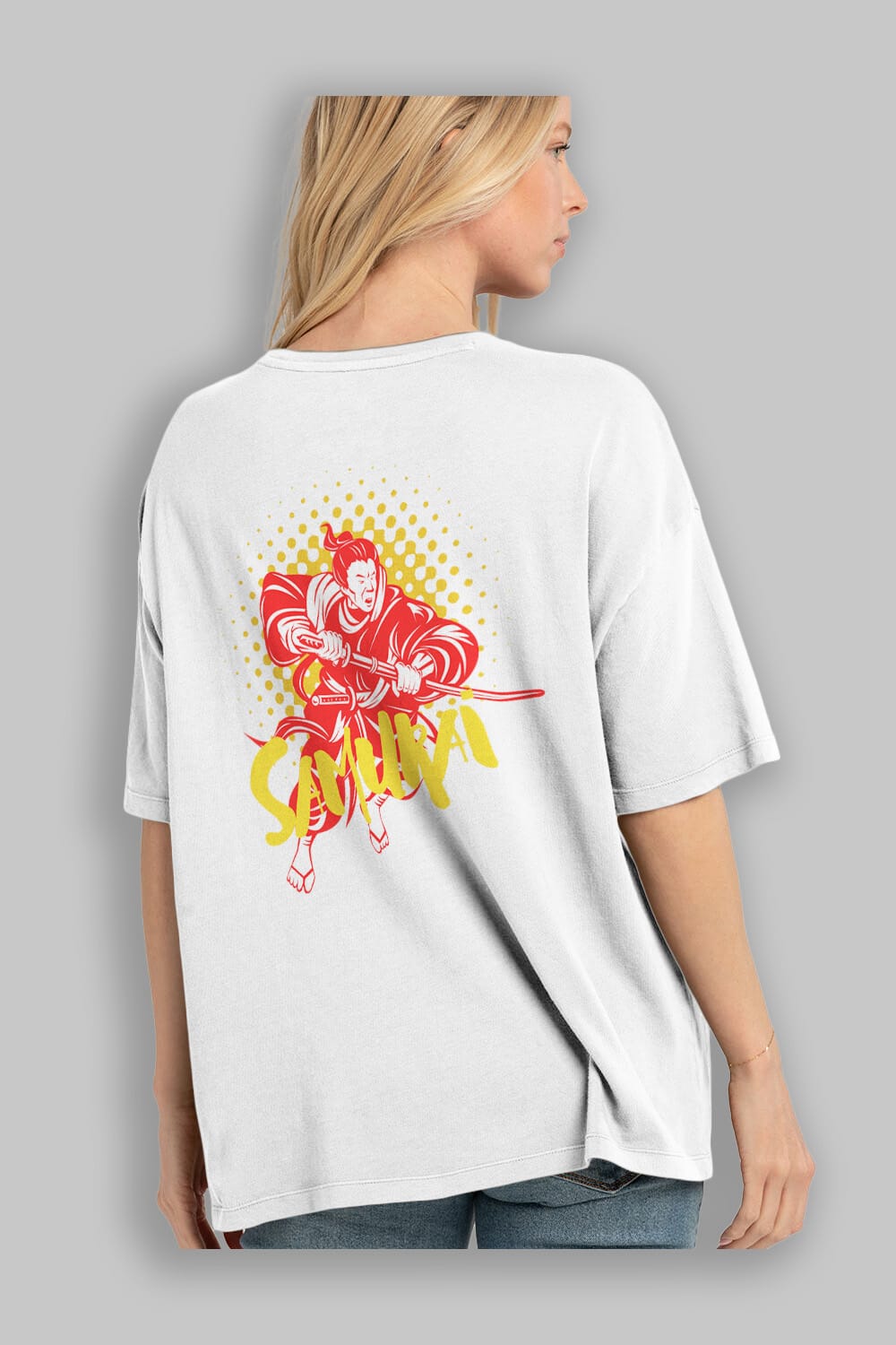 Samurai Arka Baskılı Oversize t-shirt Erkek Kadın Unisex