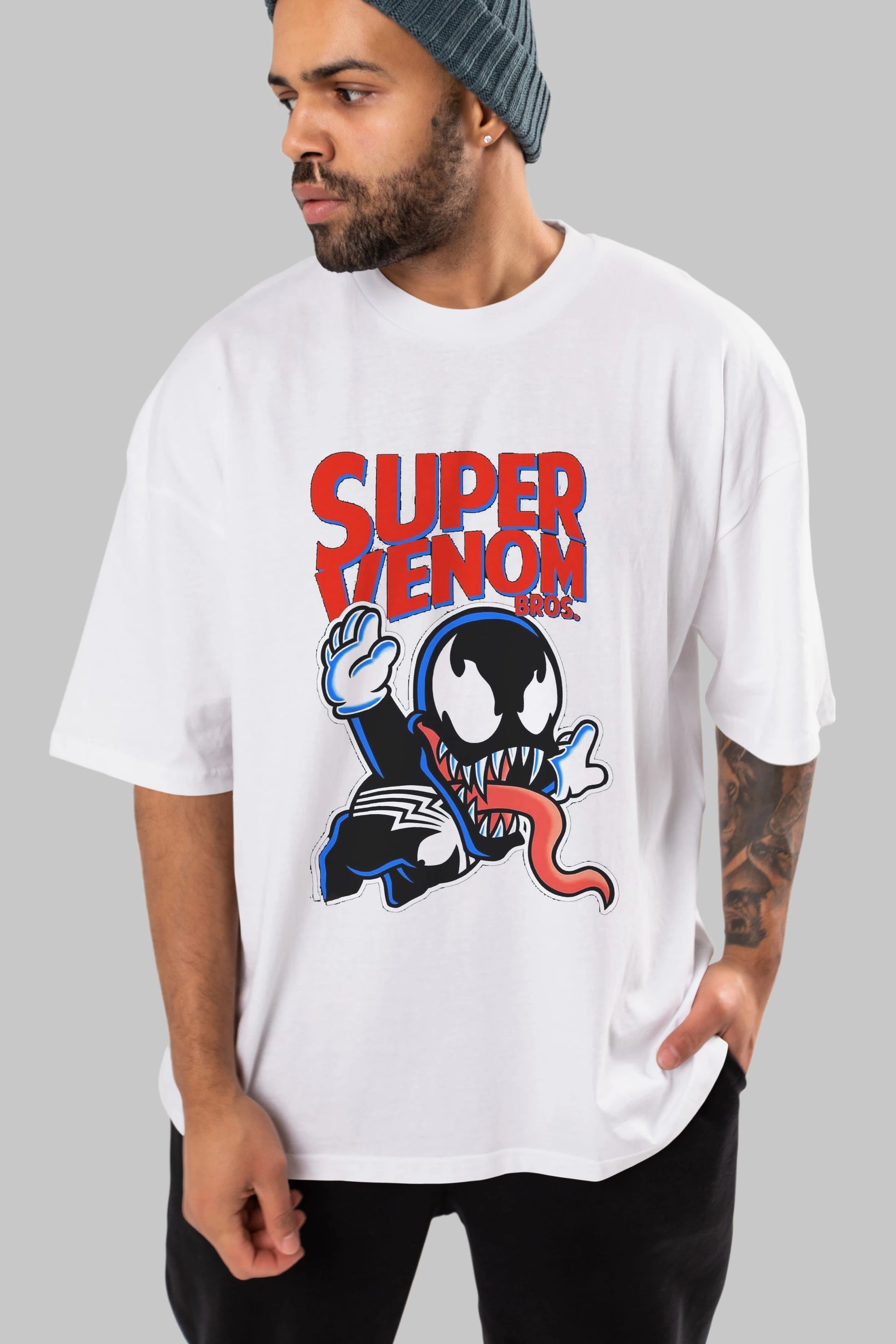 Super Venom Ön Baskılı Oversize t-shirt Erkek Kadın Unisex %100 Pamuk Bisiklet Yaka tişort