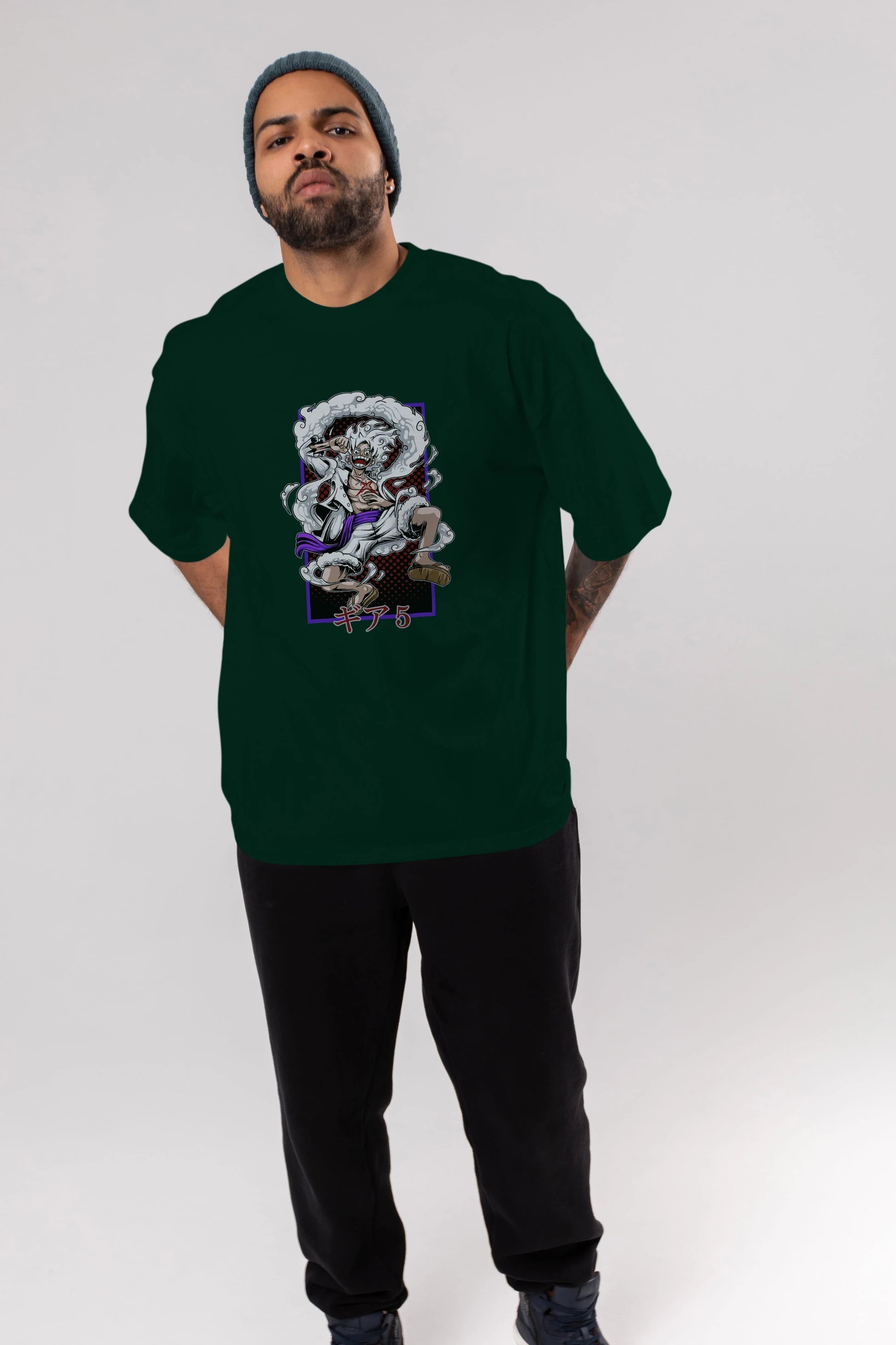 LUFFY GEAR 5 RECUADRO Anime Ön Baskılı Oversize t-shirt %100 pamuk Erkek Kadın Unisex