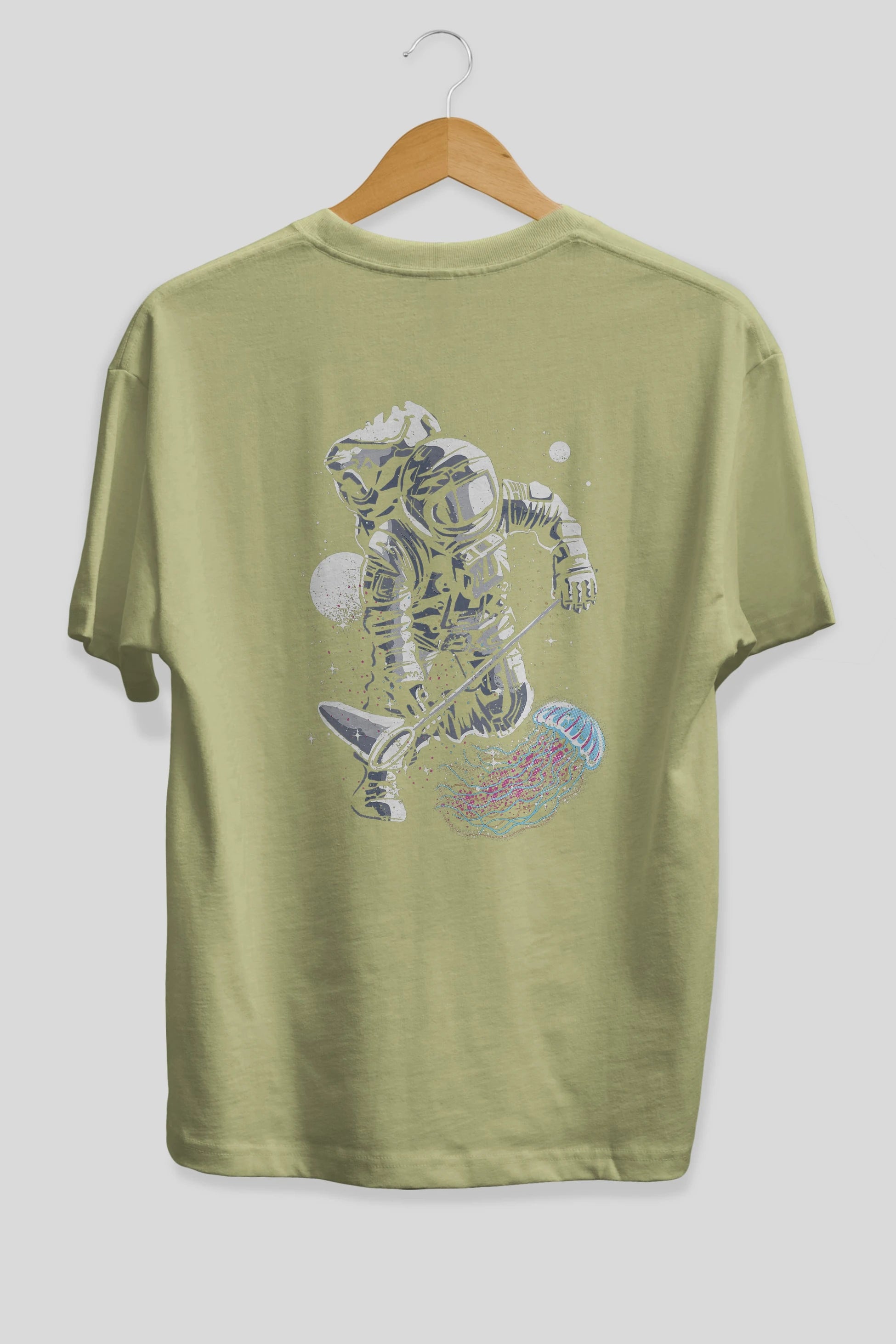 Astronaut Jellyfish Arka Baskılı Oversize t-shirt Erkek Kadın Unisex %100 Pamuk