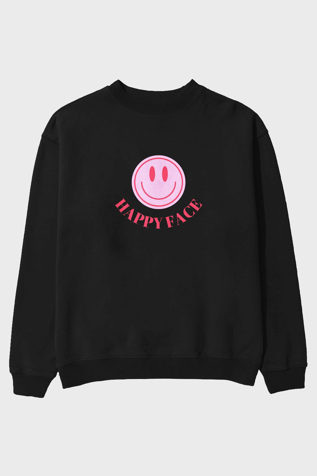 Happy Face Yazılı Ön Baskılı Oversize Sweatshirt Erkek Kadın Unisex