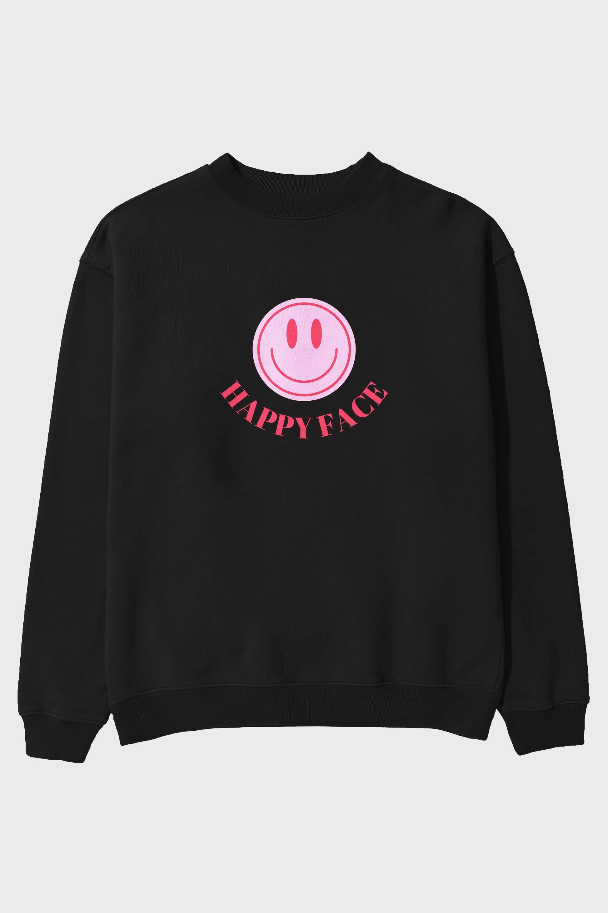 Happy Face Yazılı Ön Baskılı Oversize Sweatshirt Erkek Kadın Unisex