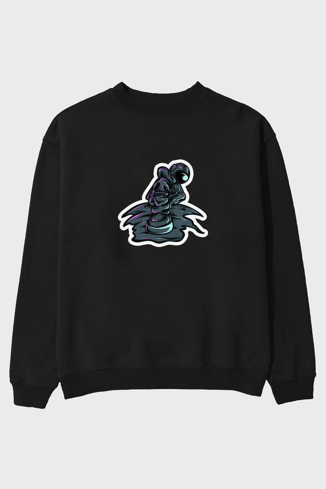 Stylish Astronaut Sticker Ön Baskılı Oversize Sweatshirt Erkek Kadın Unisex