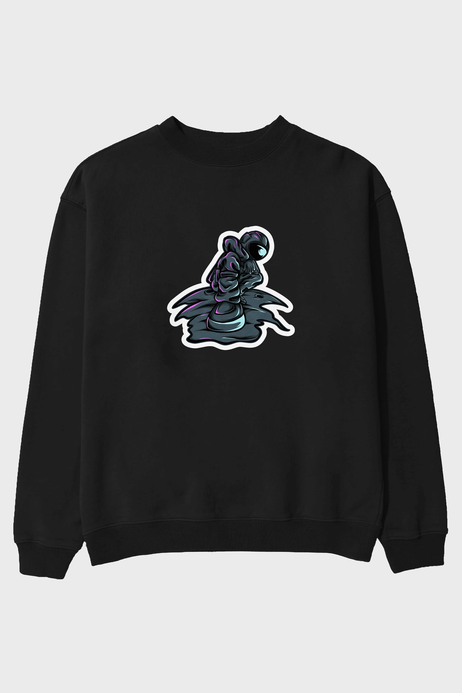 Stylish Astronaut Sticker Ön Baskılı Oversize Sweatshirt Erkek Kadın Unisex