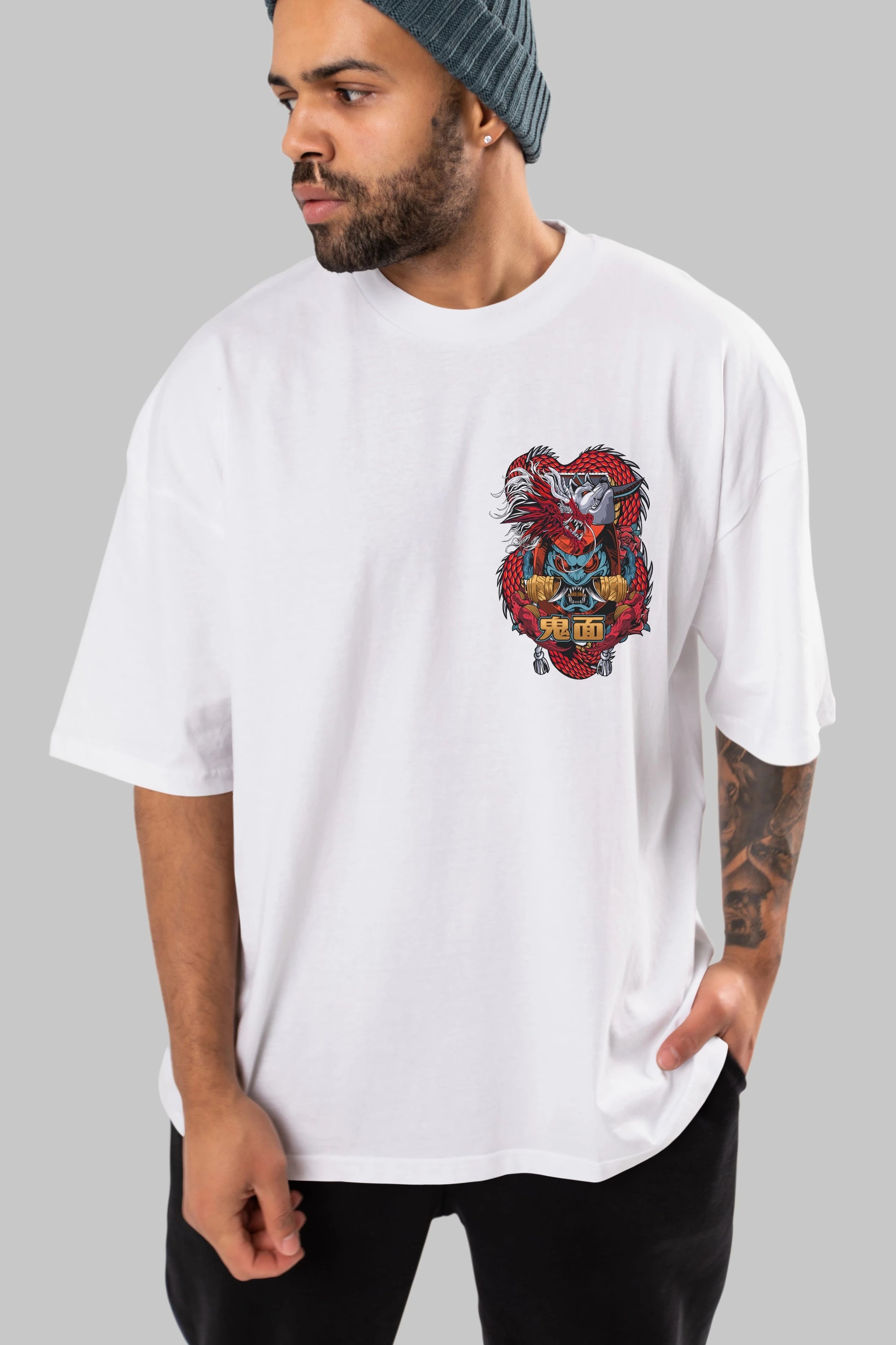 TRIBAL Ön Sol Baskılı Oversize t-shirt Erkek Kadın Unisex %100 Pamuk Bisiklet Yaka tişort