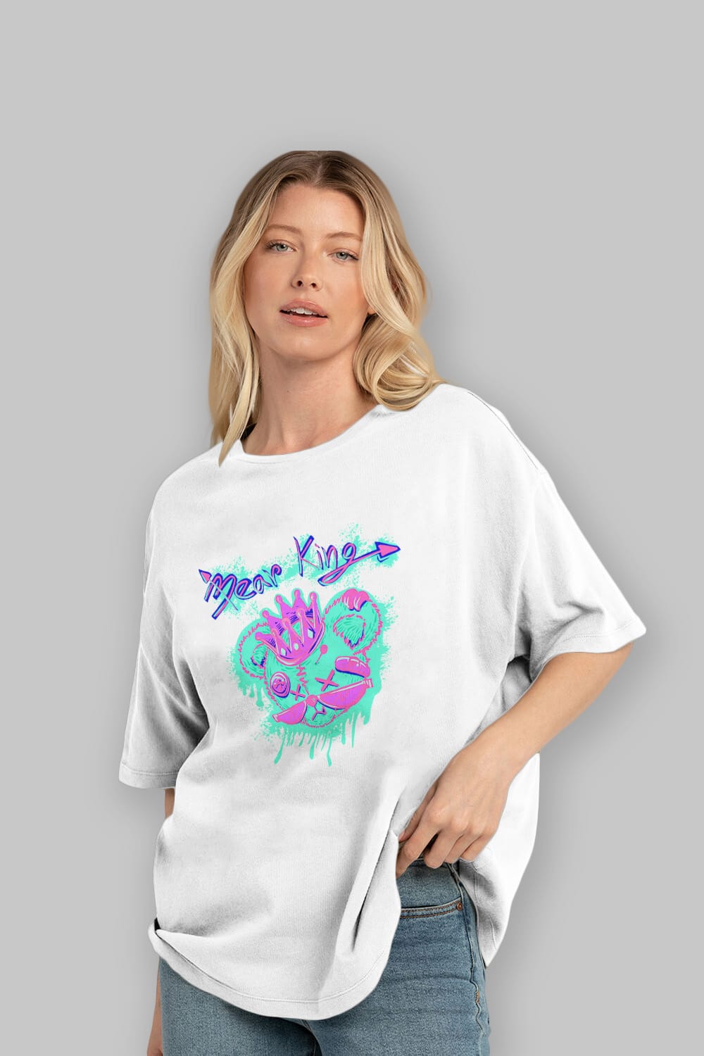 Bear King Ön Baskılı Oversize t-shirt Erkek Kadın Unisex