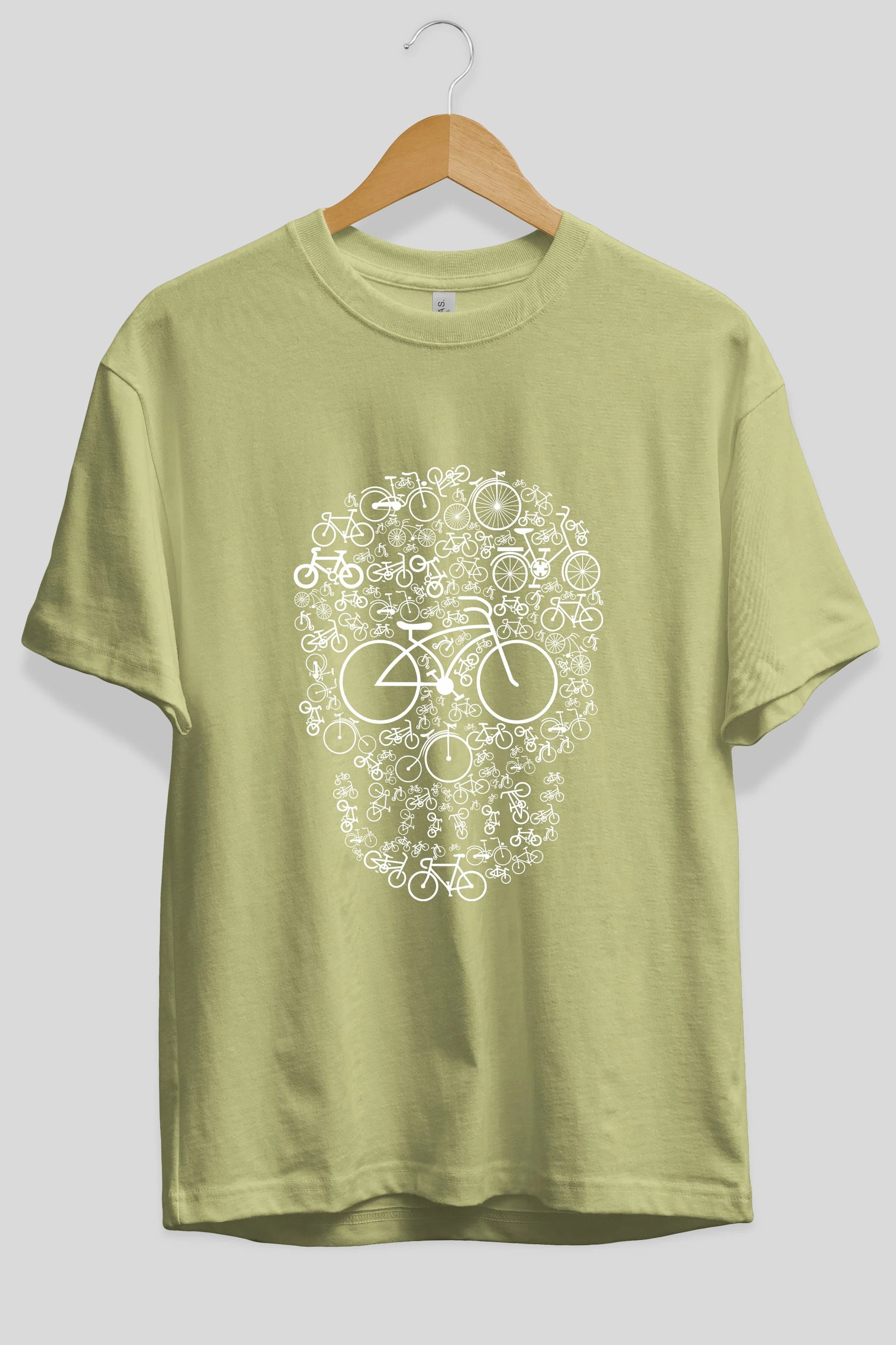 Bicycle Skull Ön Baskılı Oversize t-shirt %100 pamuk Erkek Kadın Unisex